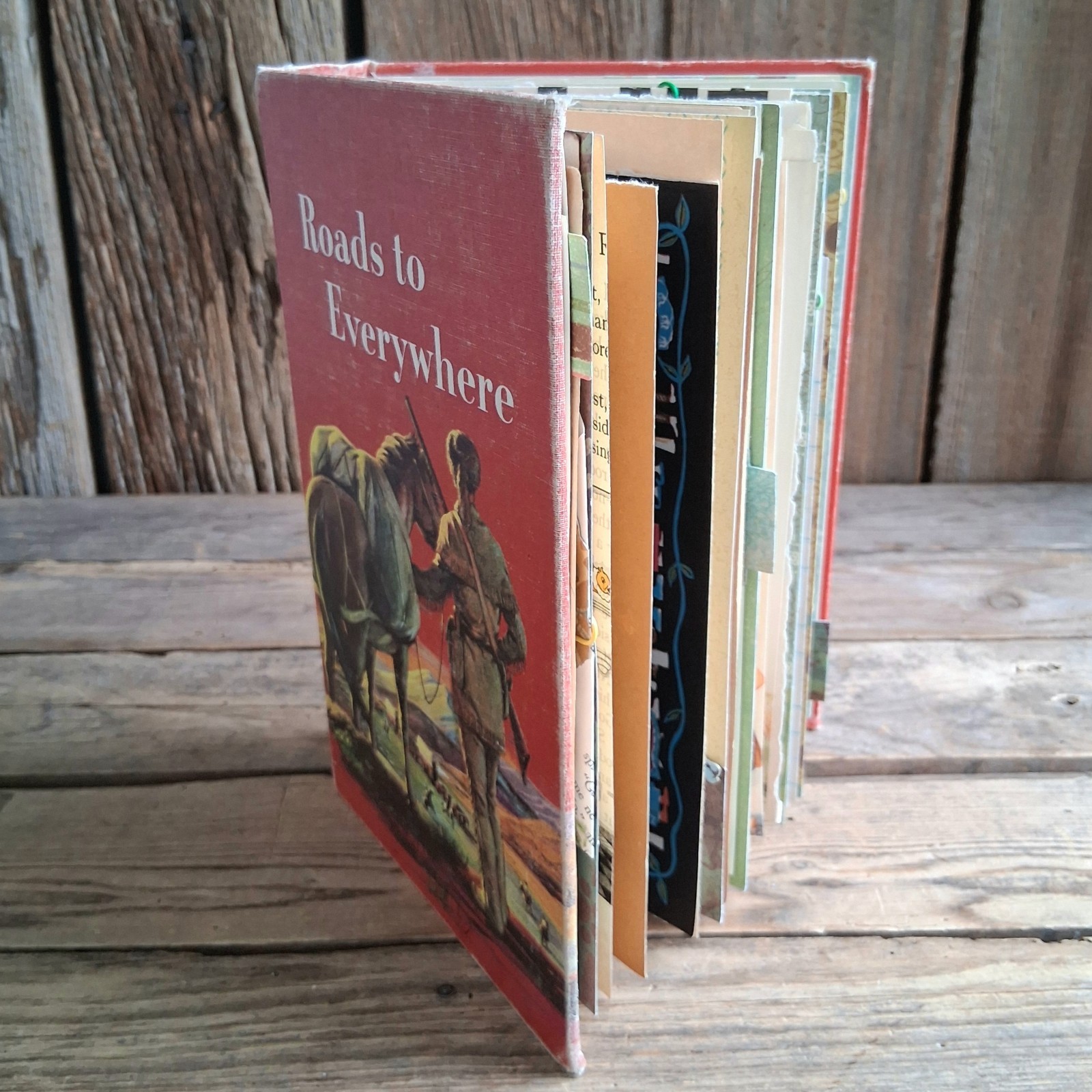 Handmade Junk Journal Vintage Textbook Cover Roads To Everywhere Blank Diary