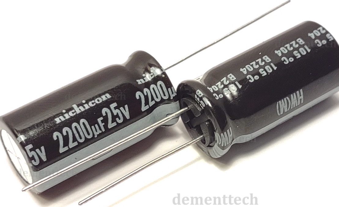 2x Nichicon HW 2200uF 25V High Endurance Low-ESR 105C radial capacitor 12.5x25mm
