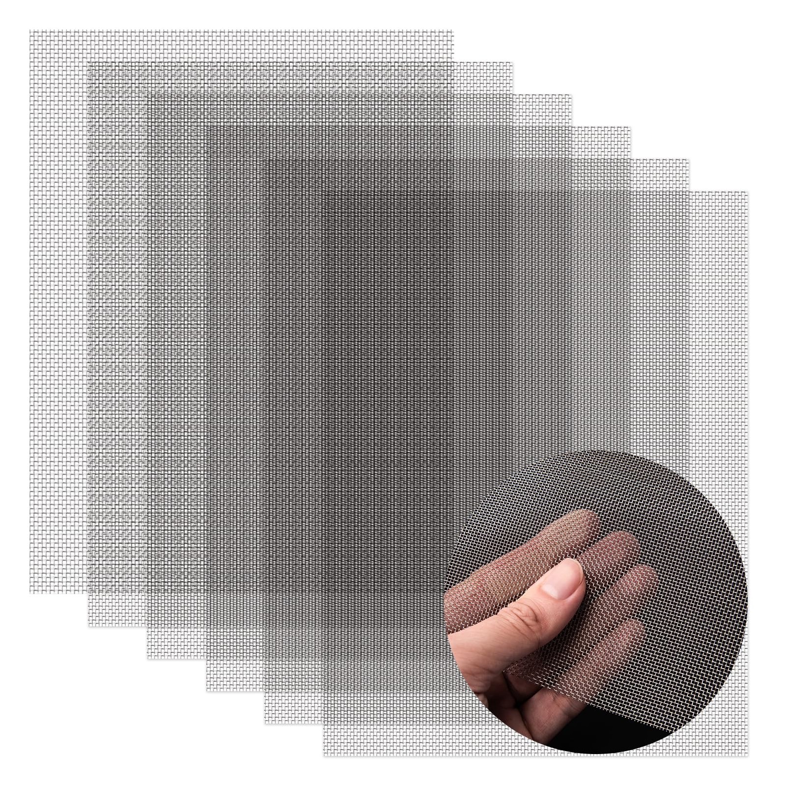 AMZDEPOT 6 Pack 6×8 Inch Wire Mesh, 20 Mesh Stainless Steel 6″x8″, black
