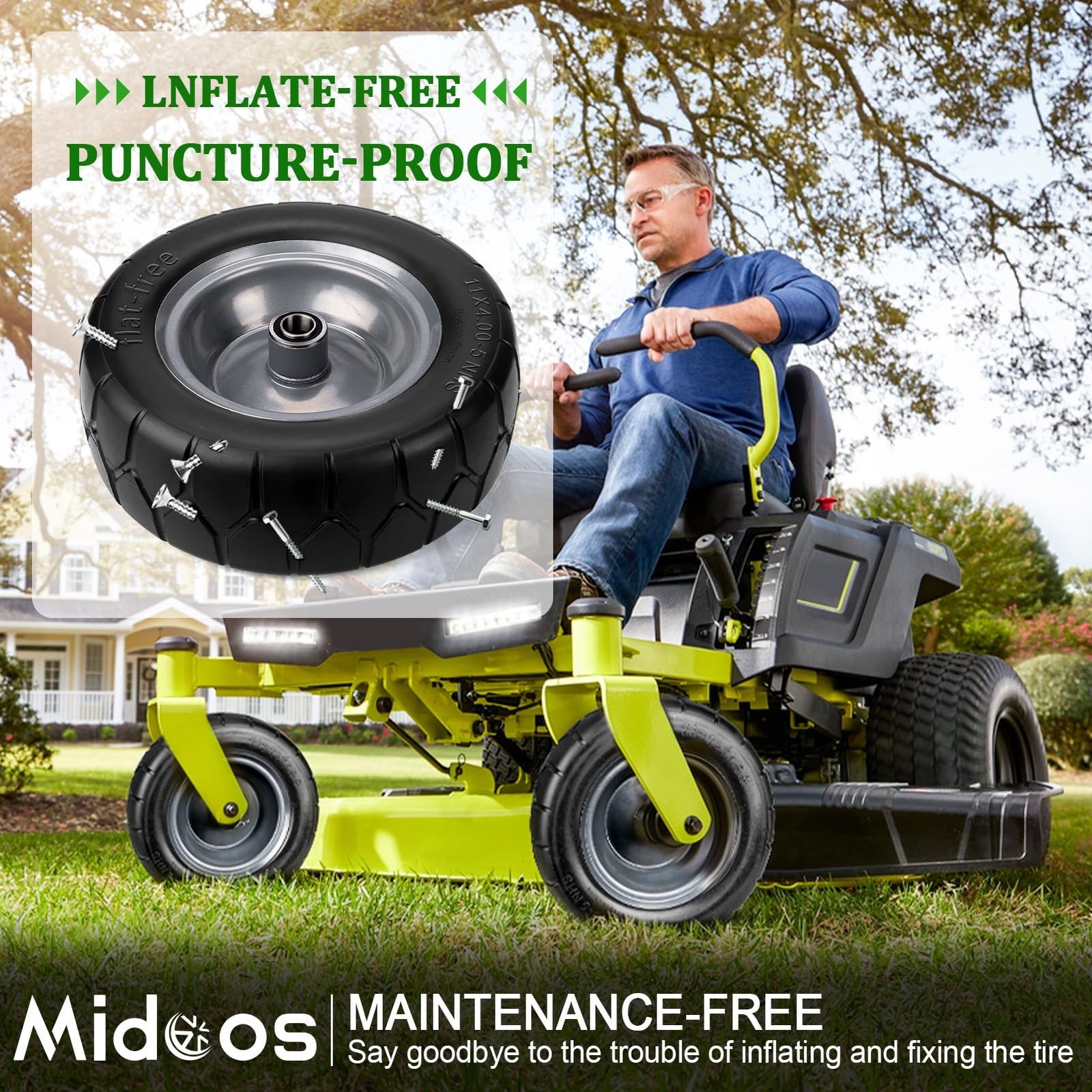 11×4.00-5» Lawn Mower Tires Flat Free, Zero Turn Mower Front Tires, 11×4-5 S…