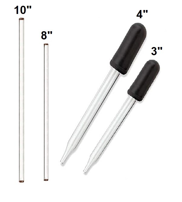 Glass Stirring Rods + Glass Droppers for Lab, Kitchen, Science Education 4/Pack