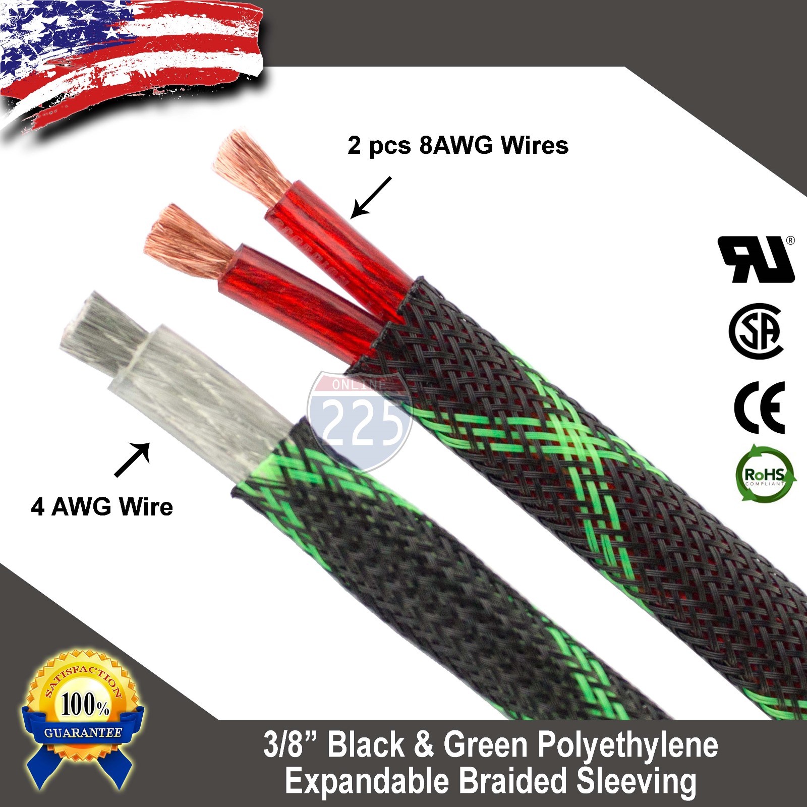 100 FT 3/8″ Black Green Expandable Wire Sleeving Sheathing Braided Loom Tubing