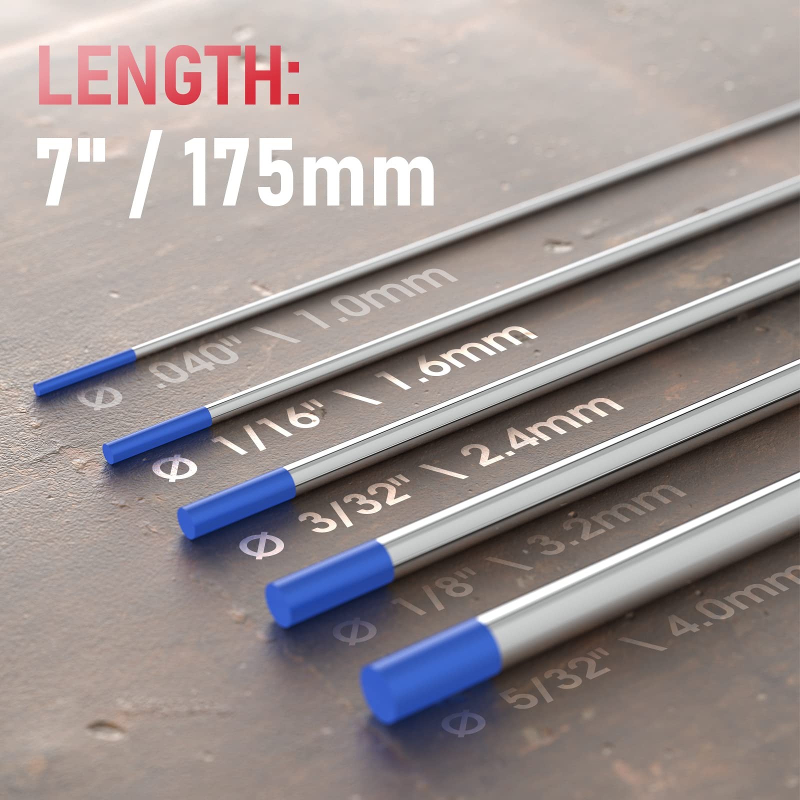 Tig Welding Tungsten Electrode Red Tip 5pk 1/16″ & 5pk 3/32″ By 7″ Assortedsize