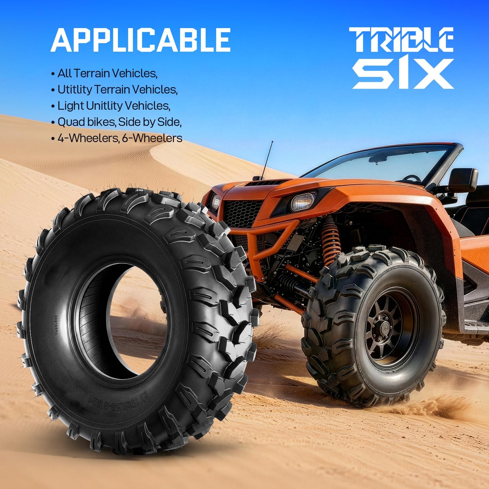 18×9.50-8 ATV UTV Tires 4PR All-Terrain for Sand Mud Trail Directional Tubeless