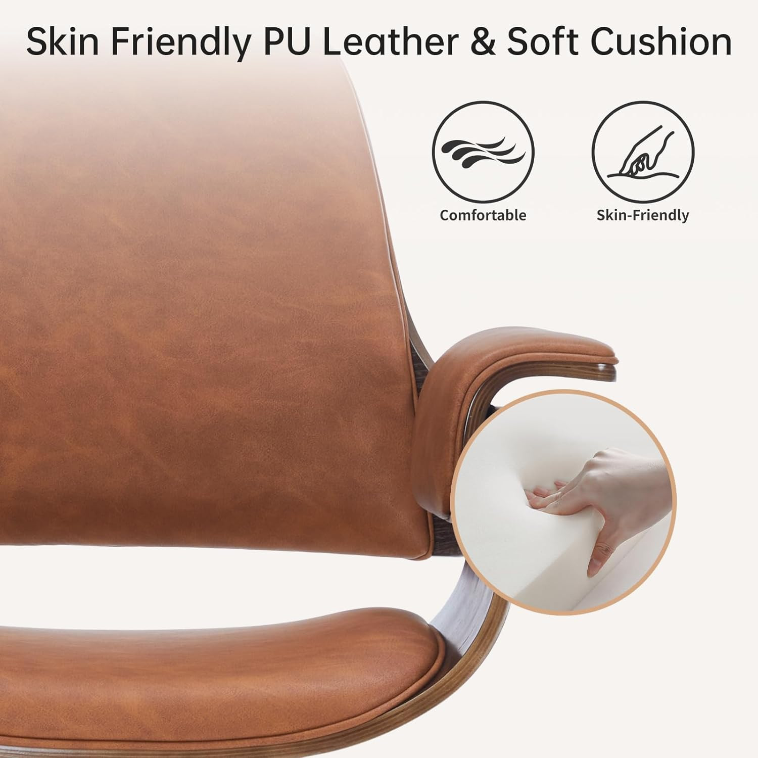Ergonomic Mid Century Modern Swivel Office Chair with Walnut Finish – Brown