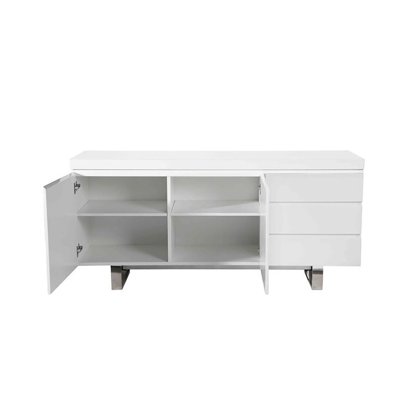 Pangea Home Sienna Modern Gloss Lacquer and Steel Metal Buffet in White