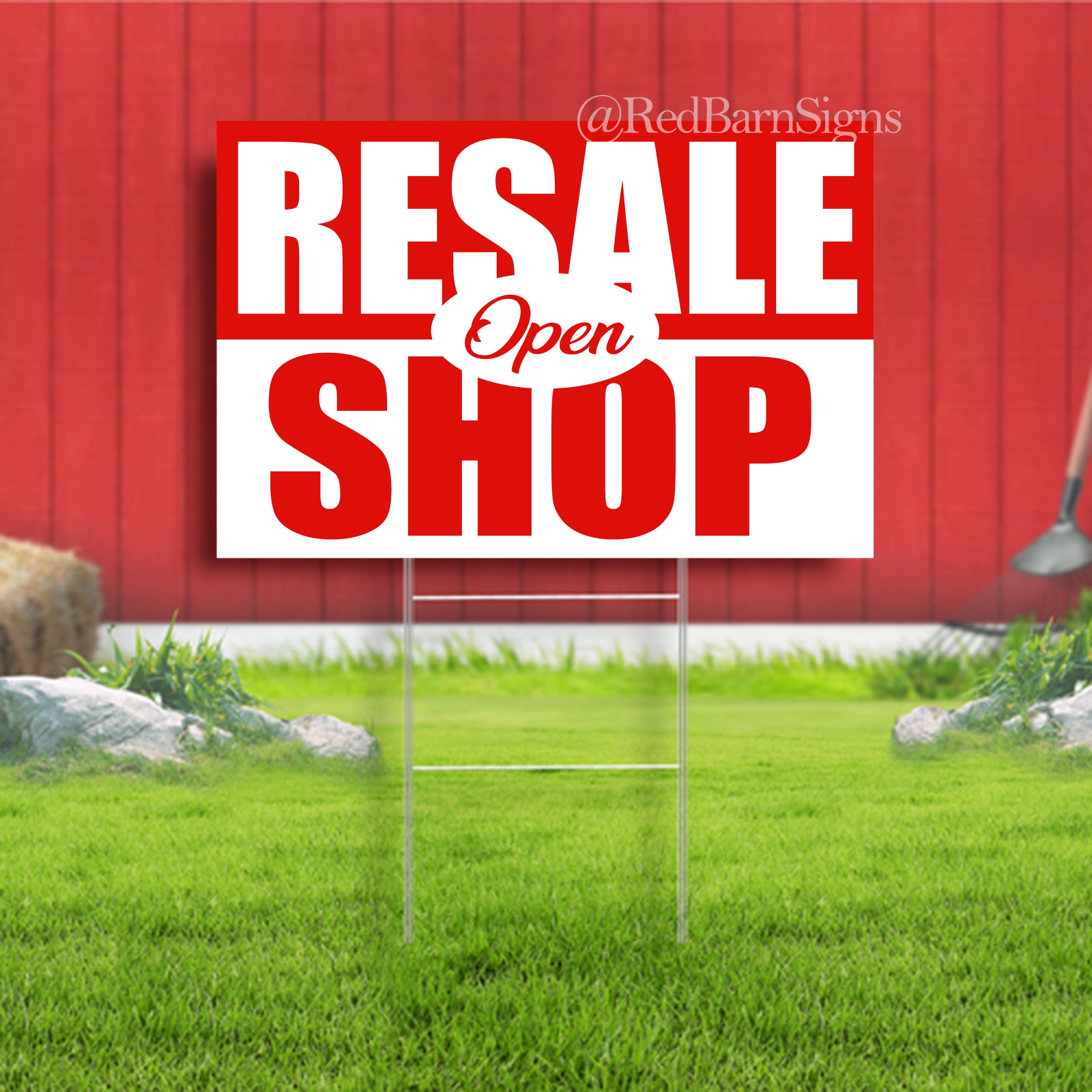 Resale Shop Now Open Water Proof Advertising Coroplast Yard Sign (RED)