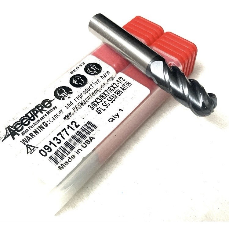 5PC Accupro 09137712 3/8″ 4FL Ball Nose End Mill Solid Carbide AlTiN NEW