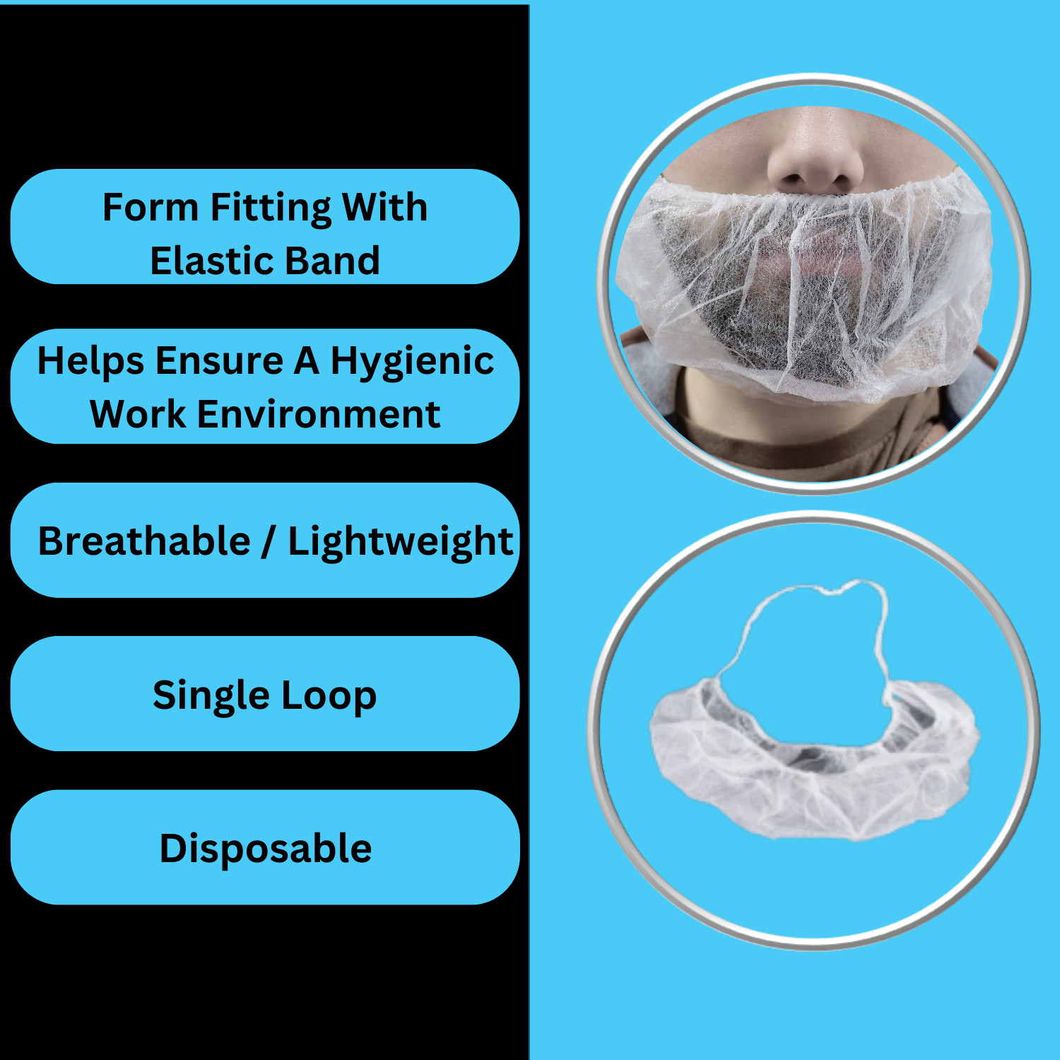 500 to 1000 Disposable Beard Protector White Polypropylene Single Loop Cover