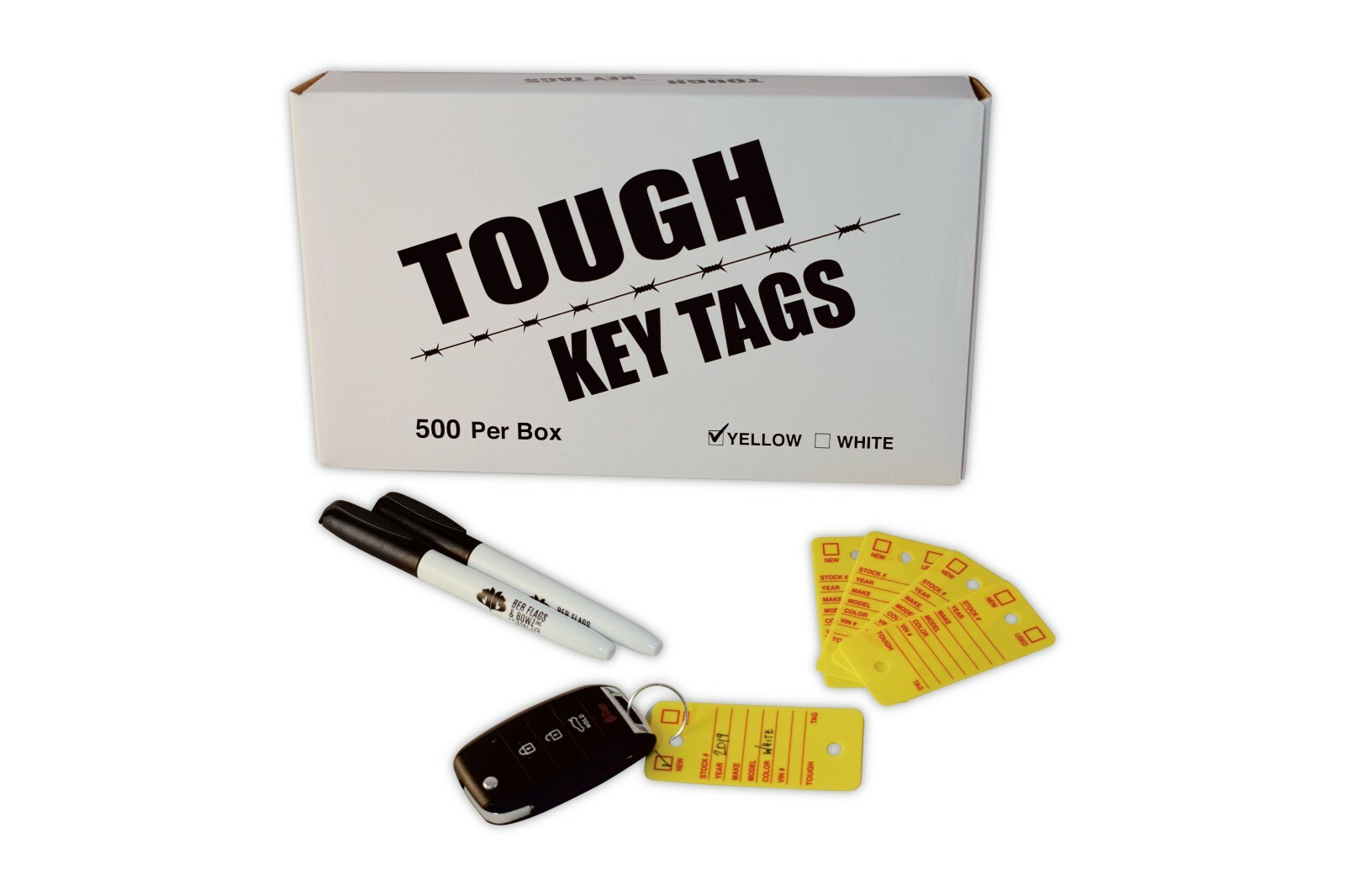 Car Dealer Key Tags | Tough Poly Rigidene Style | Survivor EZ400 Tags Yellow