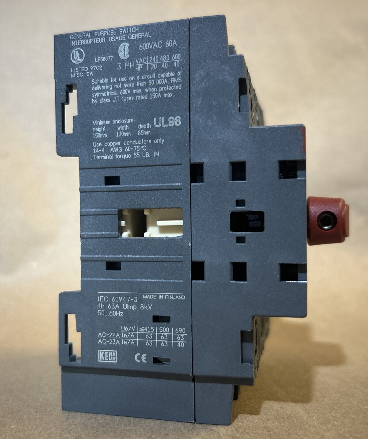 ABB ION OT 60E3 O Off General Purpose Switch Made in Finland