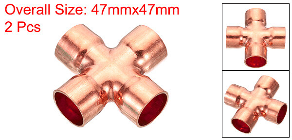 2pcs 5/8 Inch ID Copper Cross Pipe Fitting 4 Way Copper End Feed Equal Connector