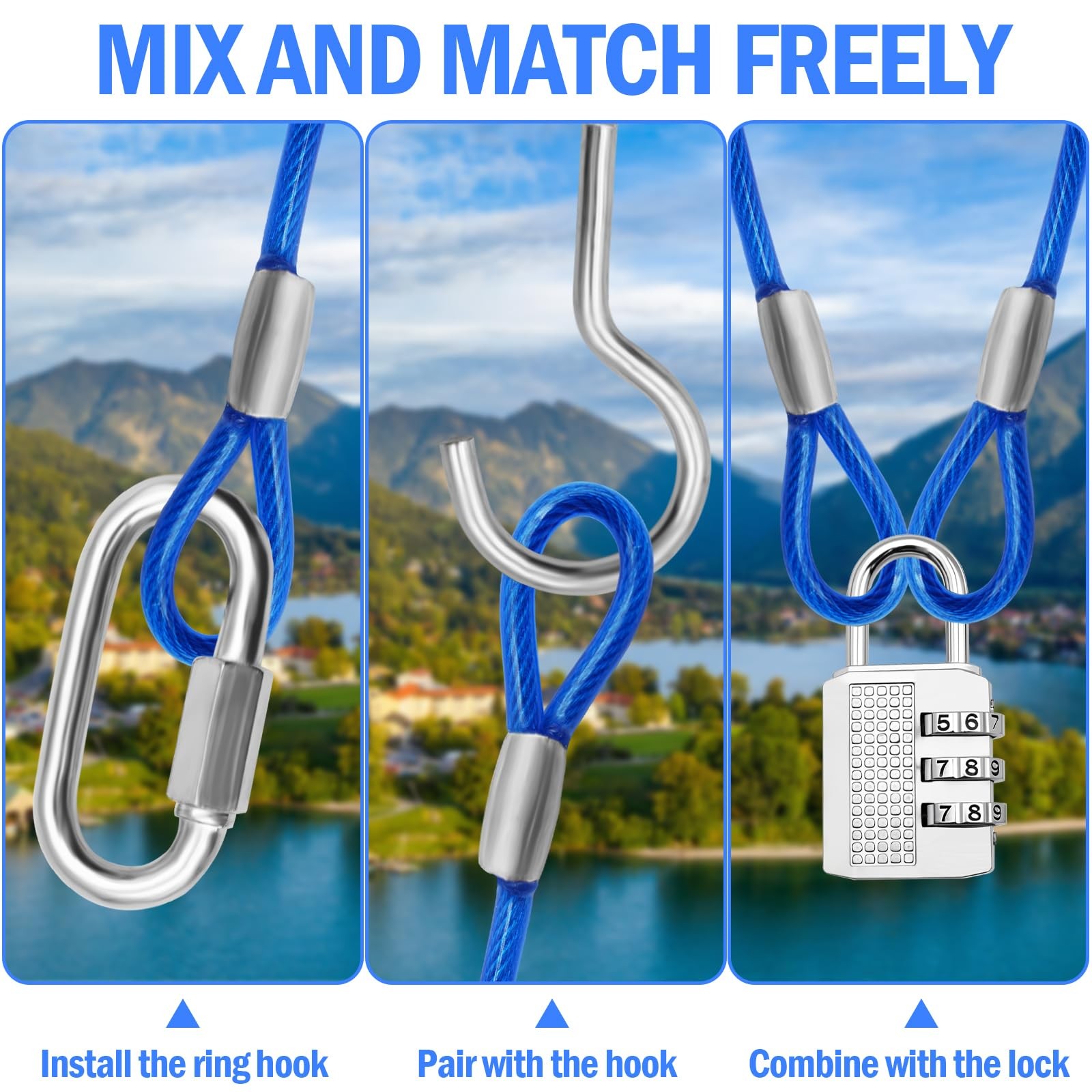 NAZOU 4FT （3/16 Inch） Steel Security Cable with Loops – 4FT-(2Pack), Blue