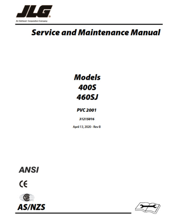 JLG 400S 460SJ Boom Lifts Service Repair Operators Manual Parts Catalog PDF USB