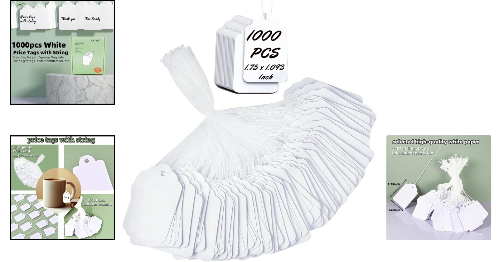1000 White Price Tags with String for Jewelry Clothing Retail Garage Sale 1.7…