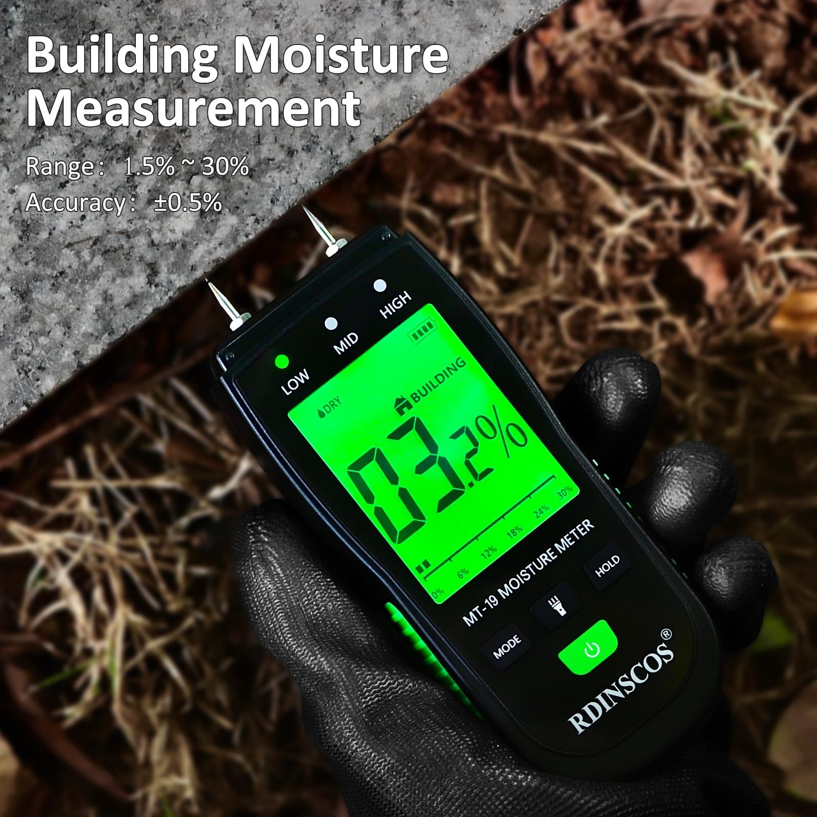 RDINSCOS Wood Moisture Meter for Hardwood and Softwood Green