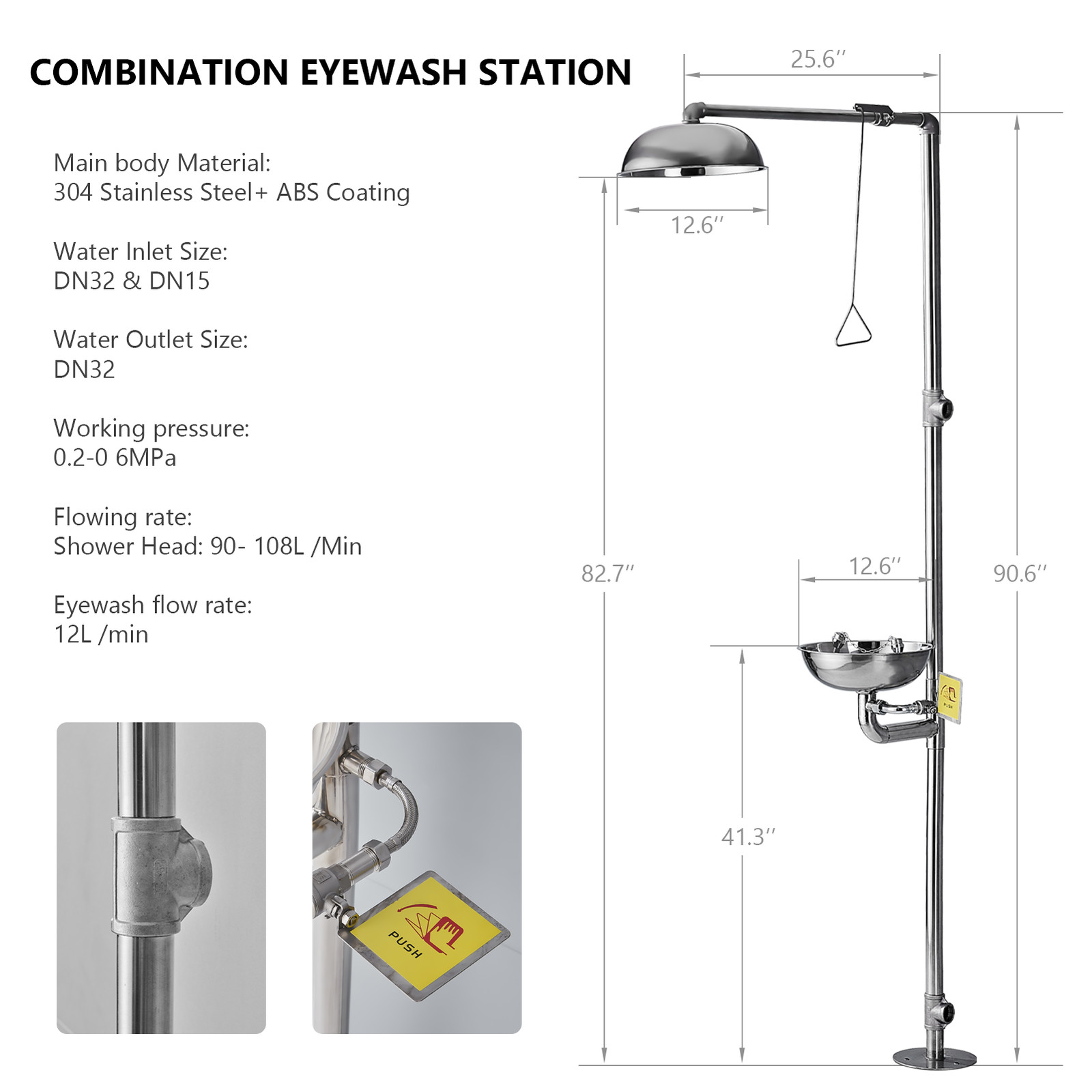 ABS Combination Shower Station Eye Wash Eyewash Station 304 Stainless Steel New