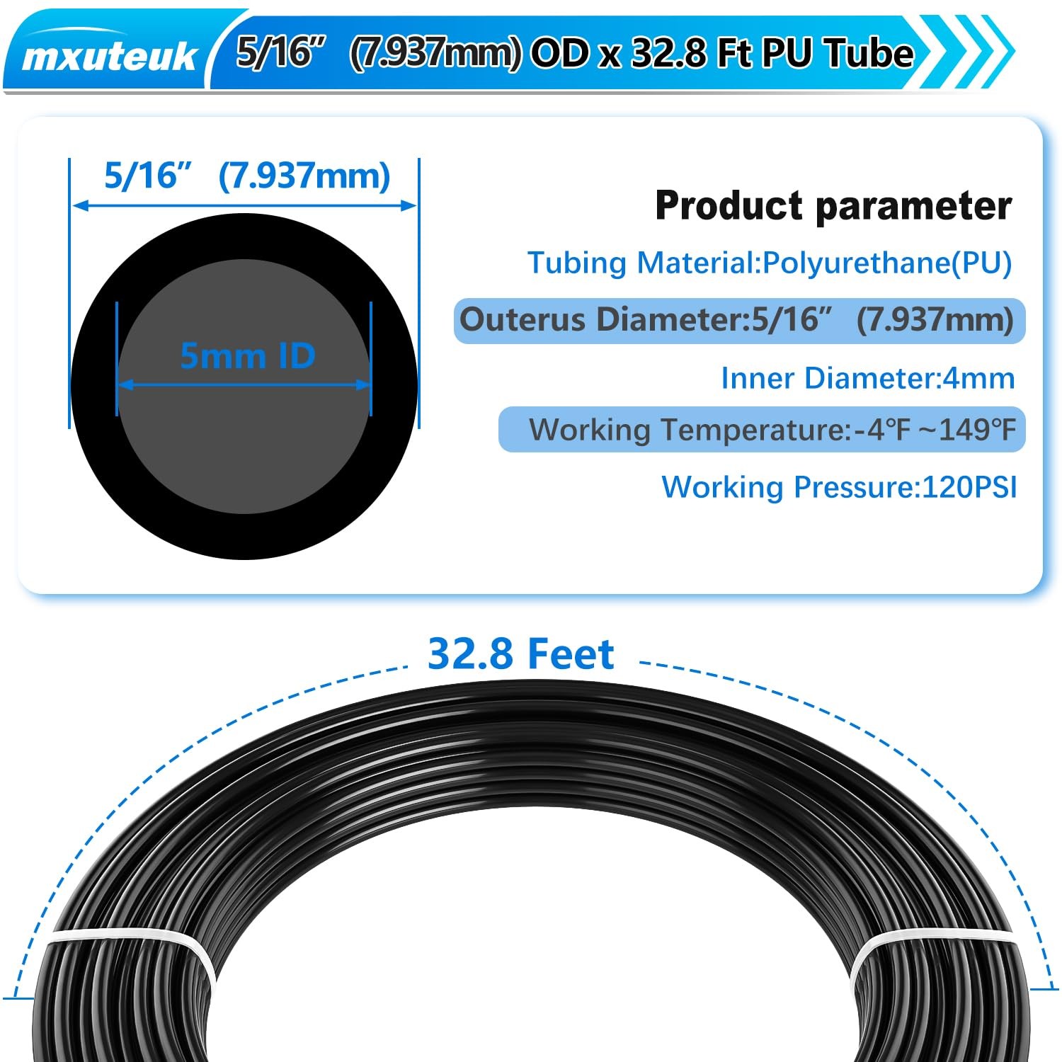 5/16″ Air Line Tubing Kit5/16 Inch8mm OD x 32.8 Feet10 Meter Polyurethane PU …