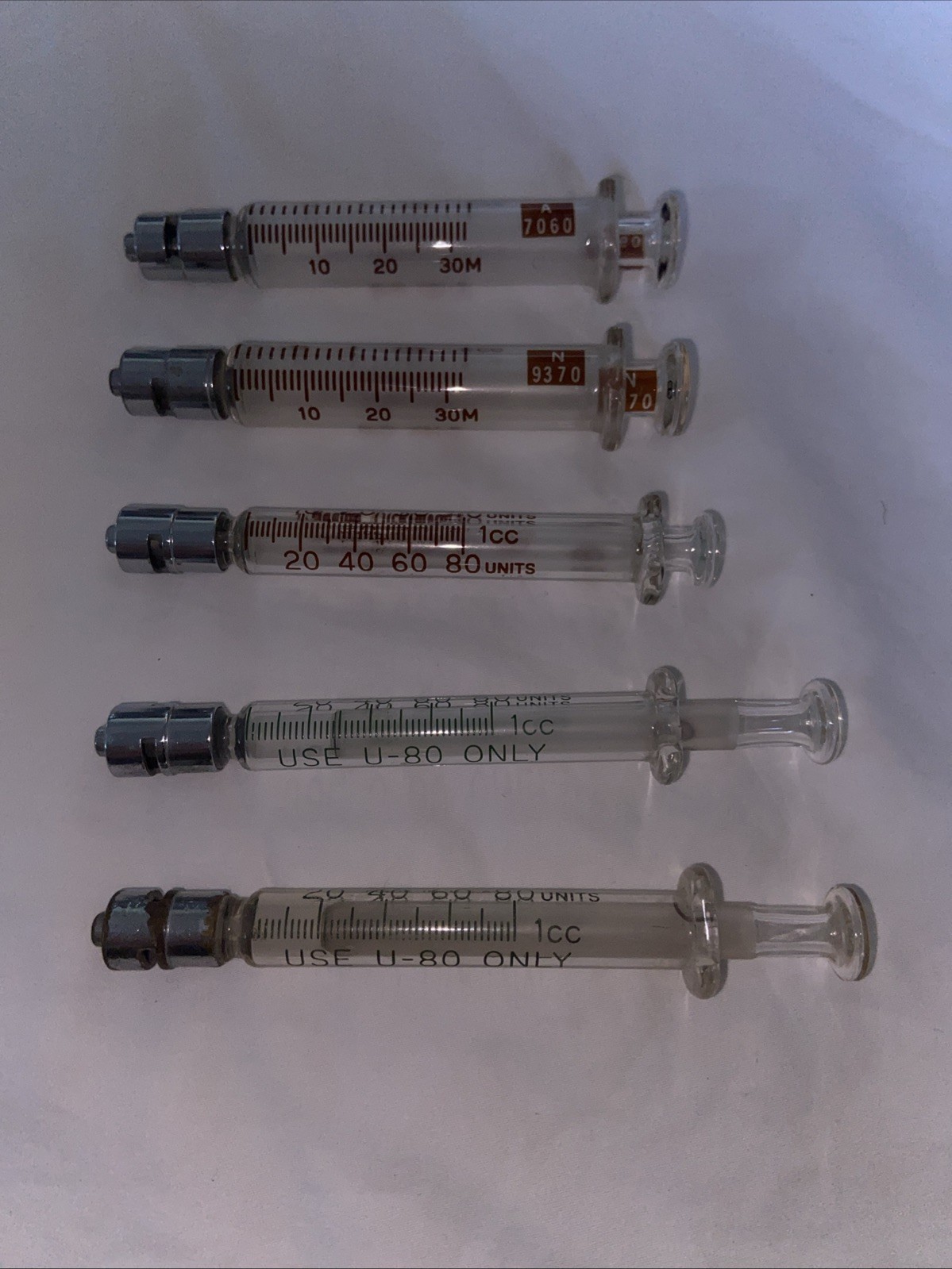 Lot of 5 B-D BD Yale Glass Graduated Luer Lok Tip Syringe Becton Dickinson & Co