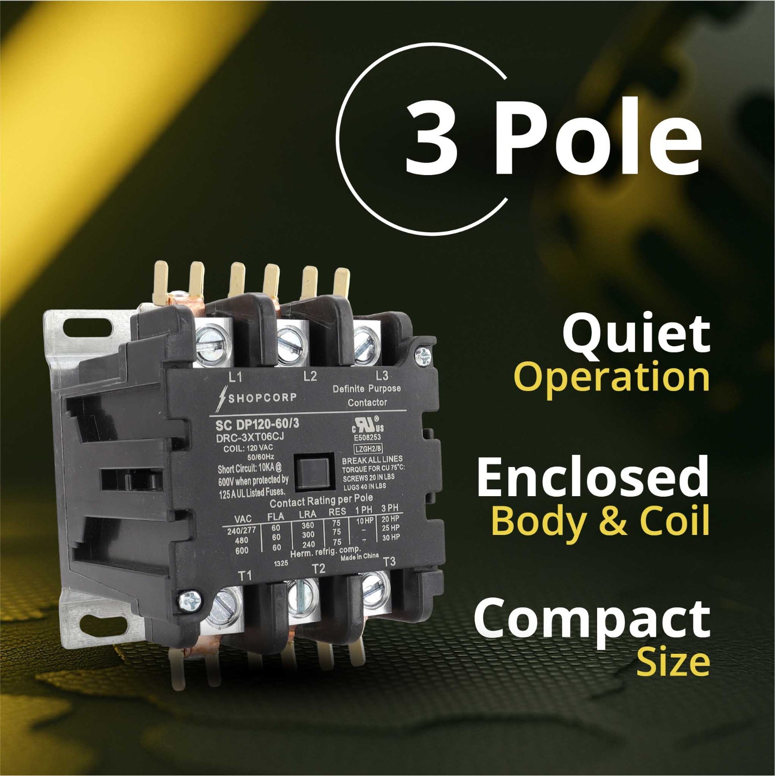 AC Contactor 60 Amp 75 RES 3 Pole 120V Coil – Definite Purpose UL Listed