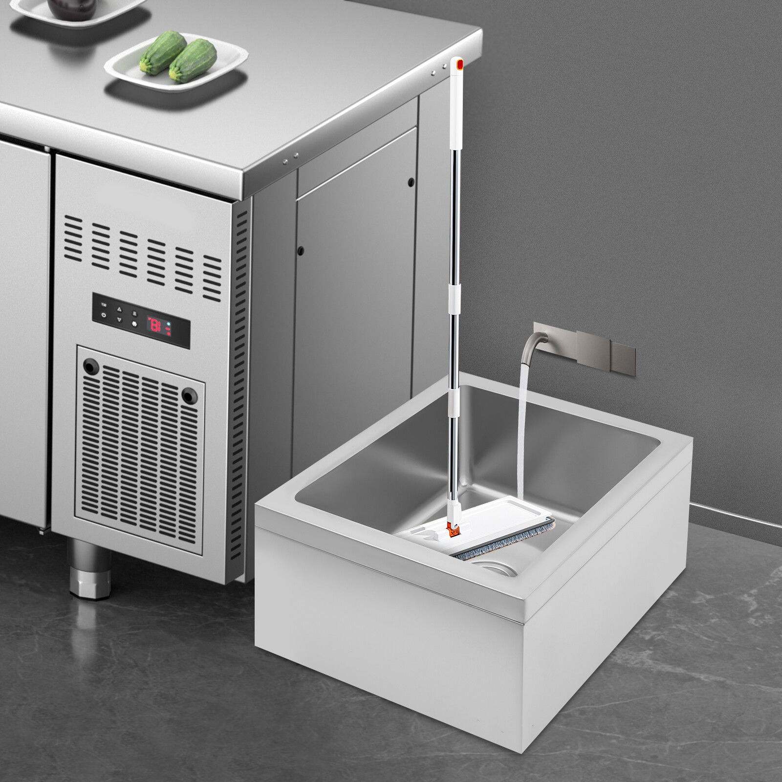 22″L x 19″W x 12″H Stainless Steel Mop Sink Utility Floor Mount Mop Basin Silver