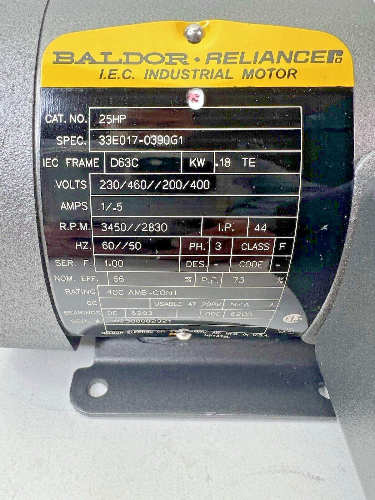 Baldor Reliance Industrial Motor CAT # 25HP, 33E017-0390G1