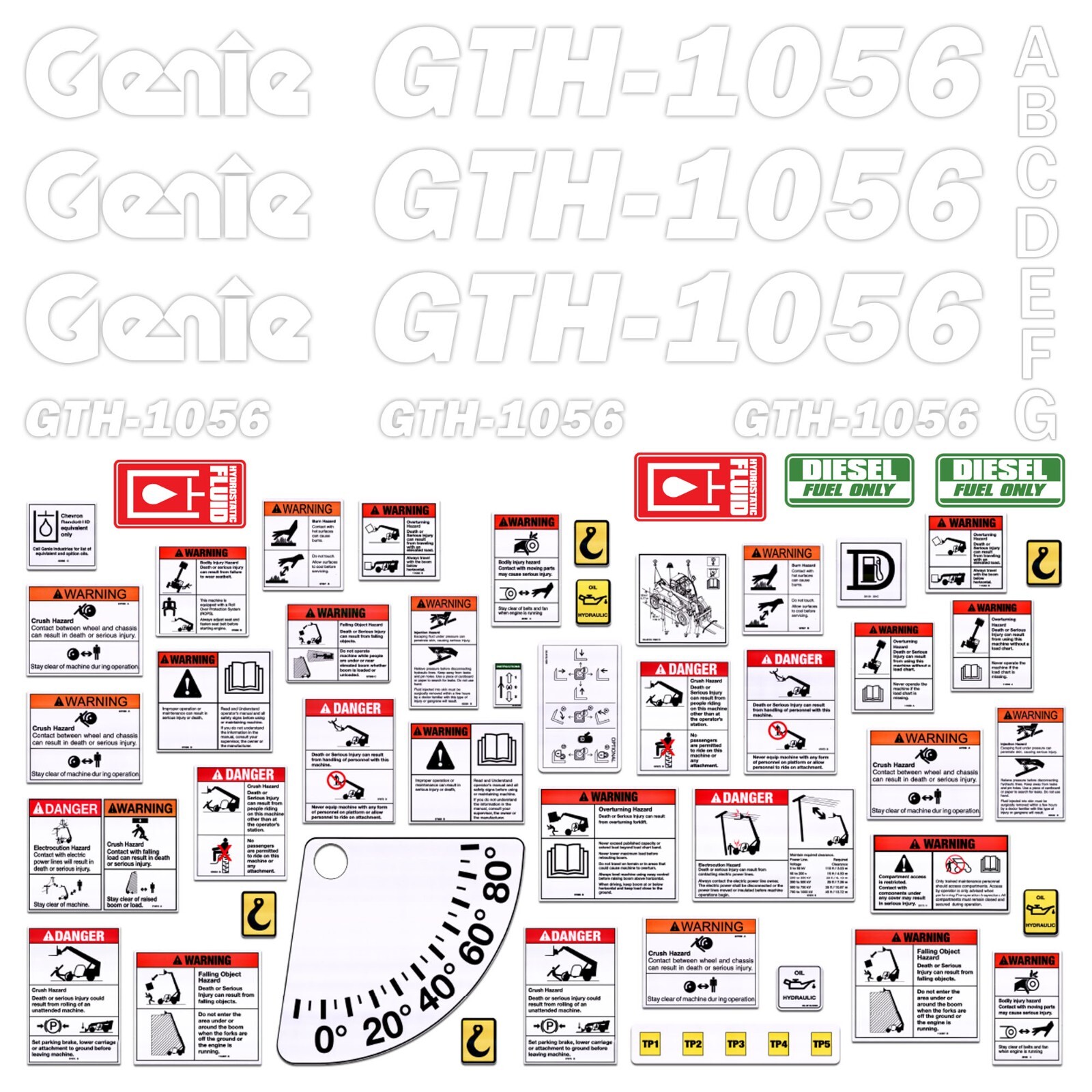 Decal Kit fits GENIE GTH-1056 Telescopic Forklift Safety Stickers 7yr Vinyl USA