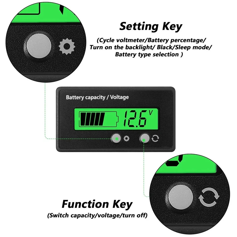 12V 24V 36V 48V Battery Capacity Indicator Golf Cart Voltage Meter with LCD