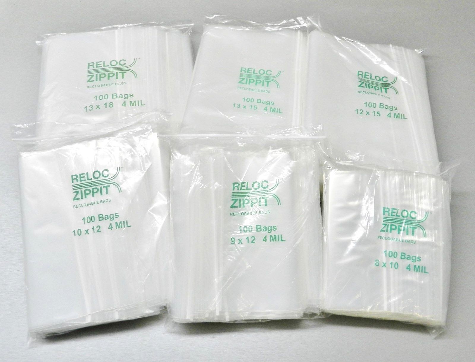 4mil Zip Seal Bags 6 Sizes Assortment 100@ 13×18 13×15 12×15 10×12 9×12 8×10