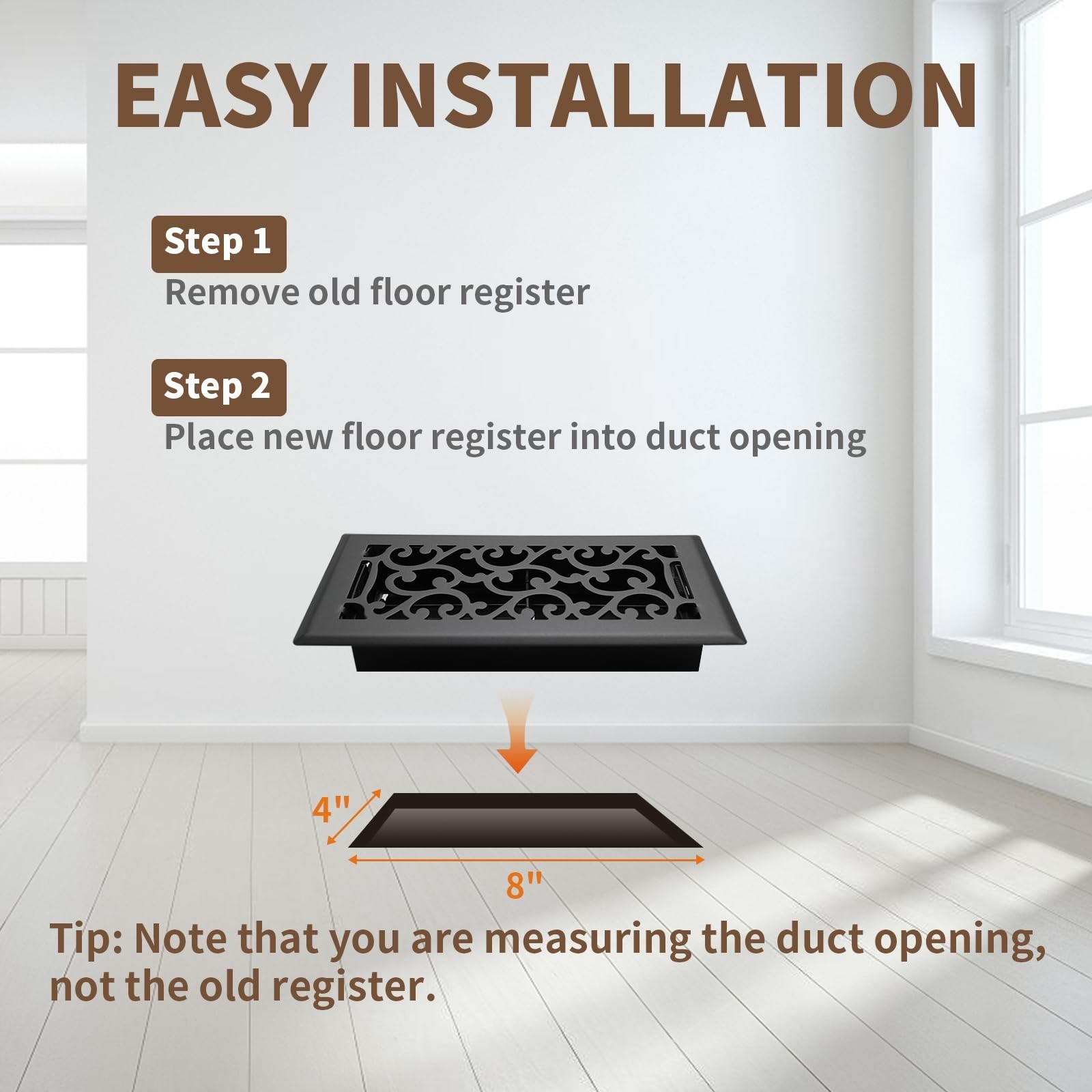 4×8 Inches Air Floor Vents Register Ease Adjust Air Flow Savannah Design-Heav…