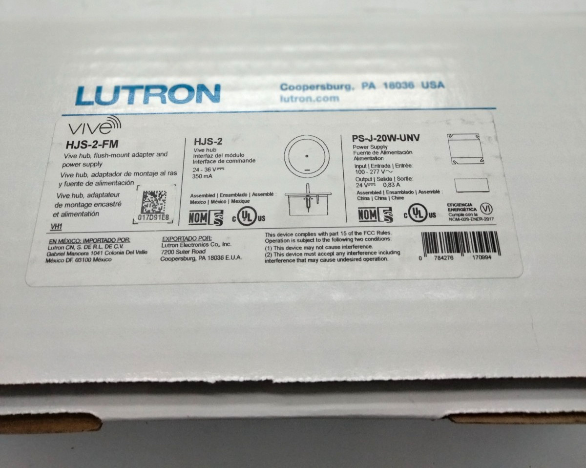 Lutron HJS-2-FM HJS-2 PS-J-20W-UNV Vive Hub Flush Mount Adapter power supply