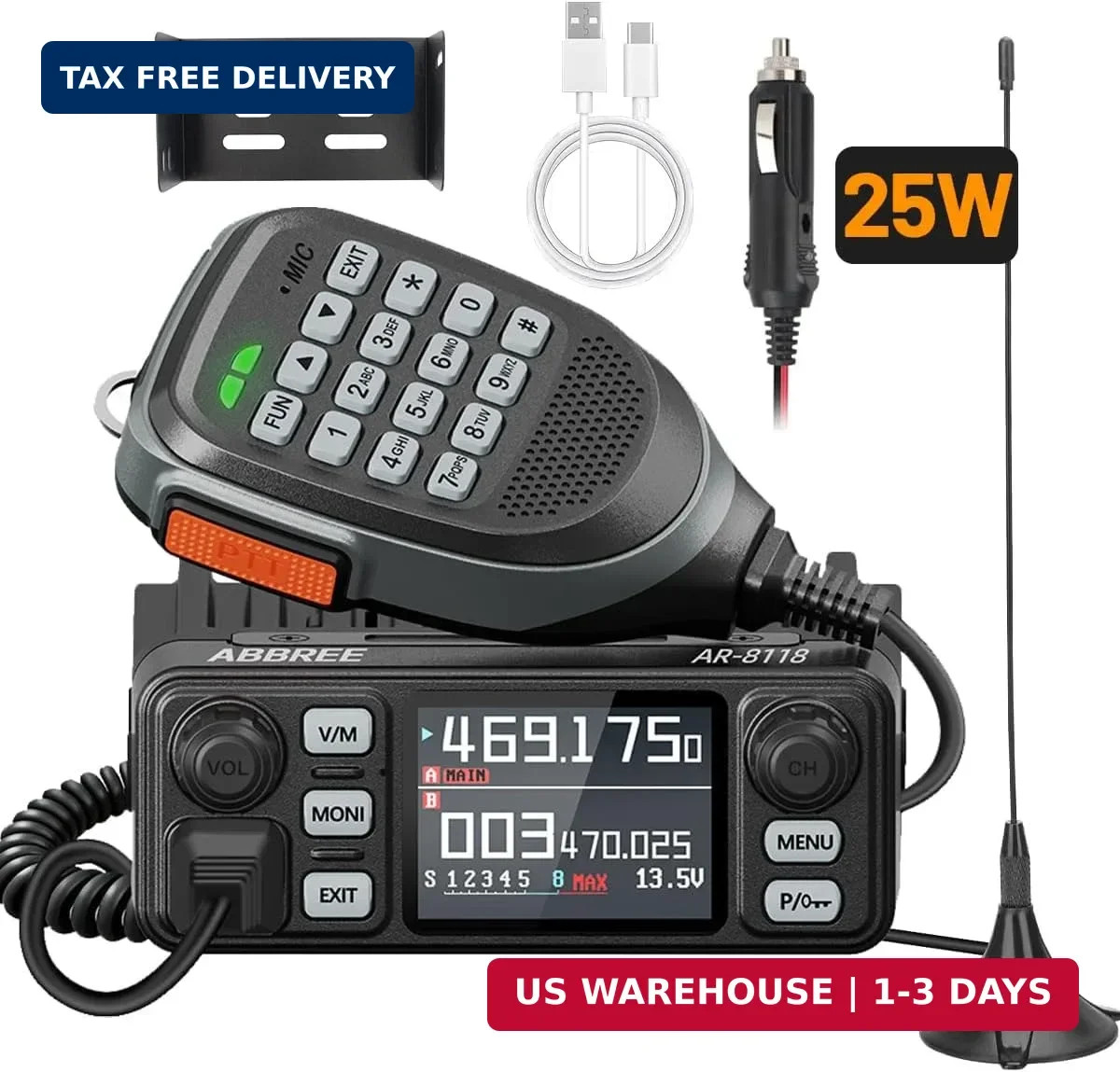 AR-8118 GMRS Mobile Radio, 25W Long Range GMRS Repeater Capable Base Station,…