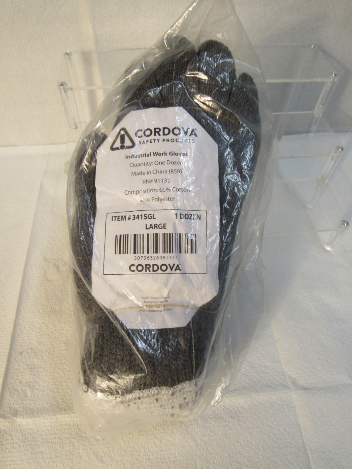 12 Pairs Cordova 3415GL Industrial Work Gloves 60/40 Cotton Polyester Sz Large