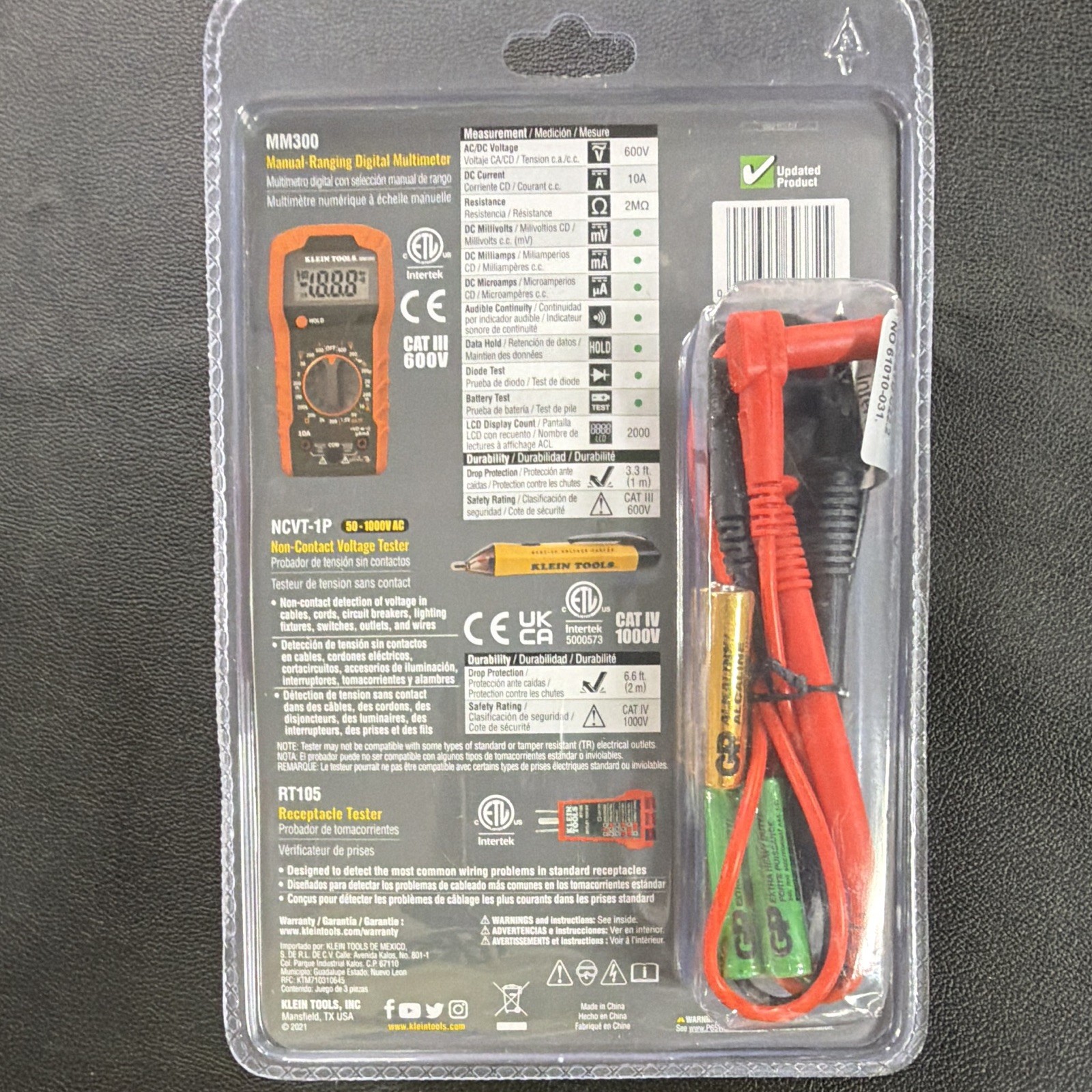 Klein Tools 69149P Electrical Test Kit MM300 NCVT-1P RT105 CAT III 600V