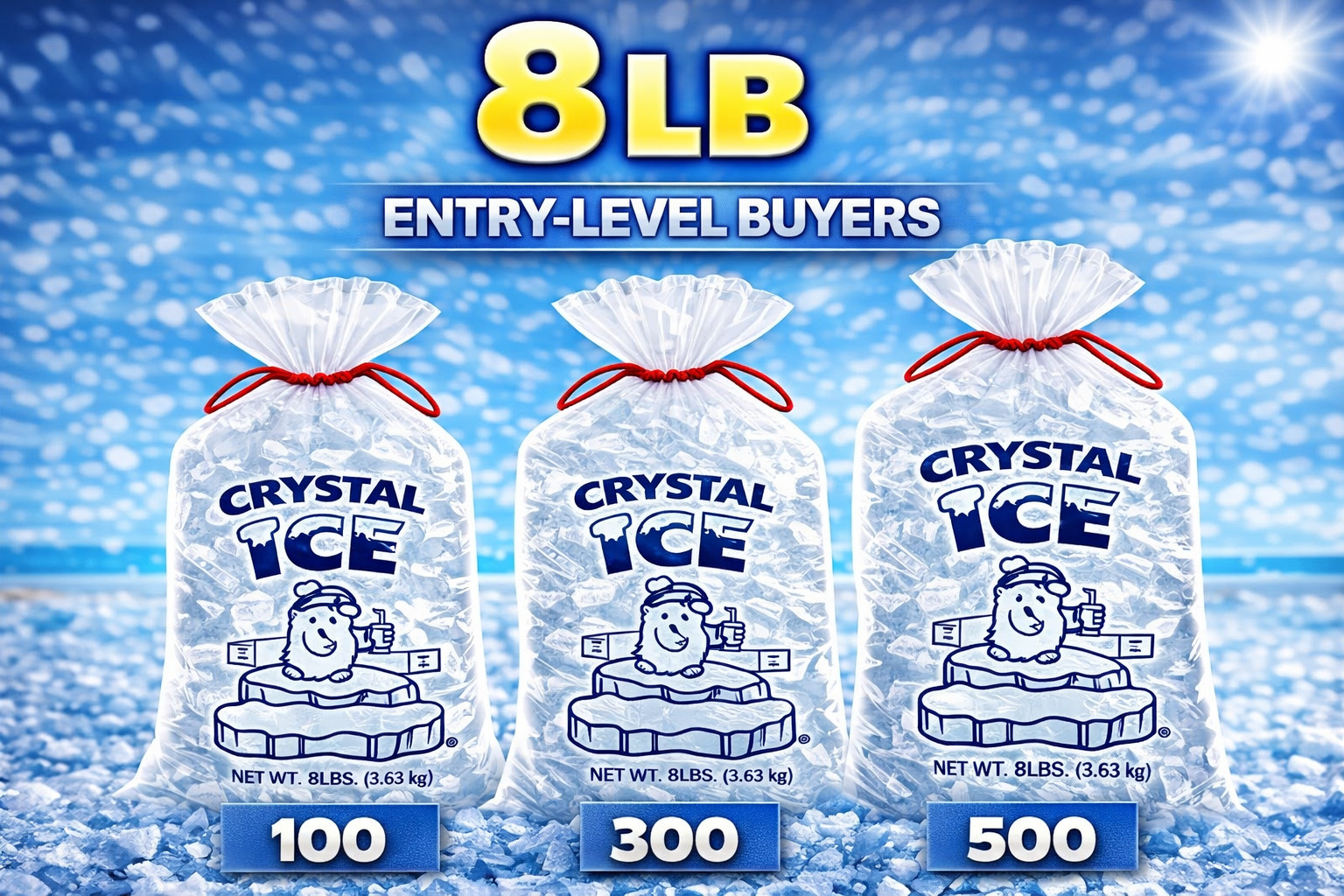 8 LB Ice Bags Drawstring Heavy Duty Clear Plastic Leak Proof Bulk 100,300,500