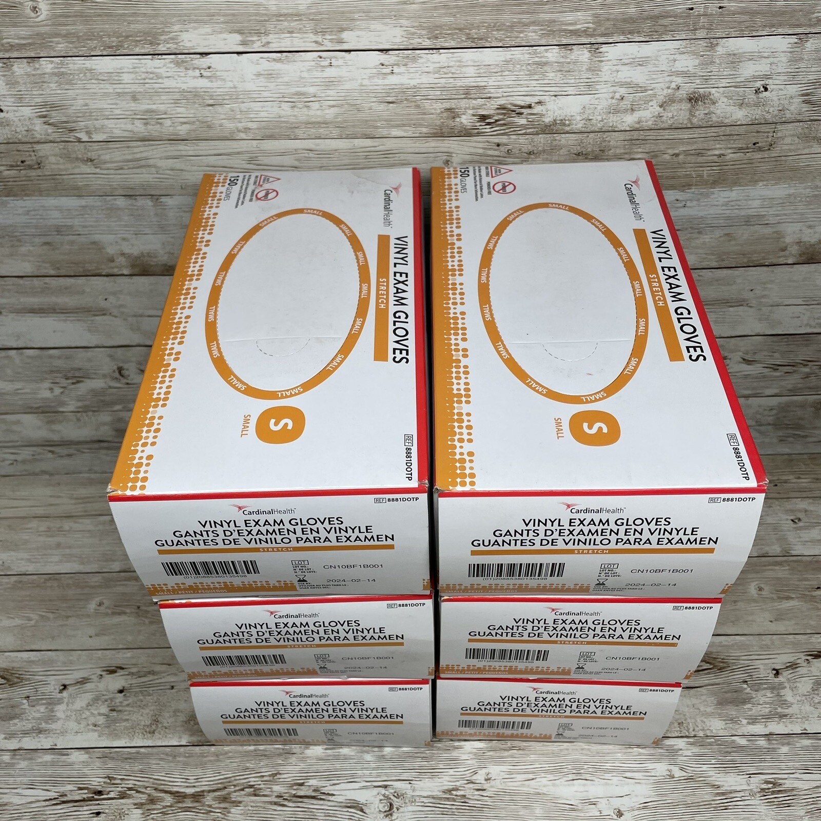 6 Boxes Cardinal Health Clear Vinyl Exam Gloves- Size Small -150 x 6 of 900