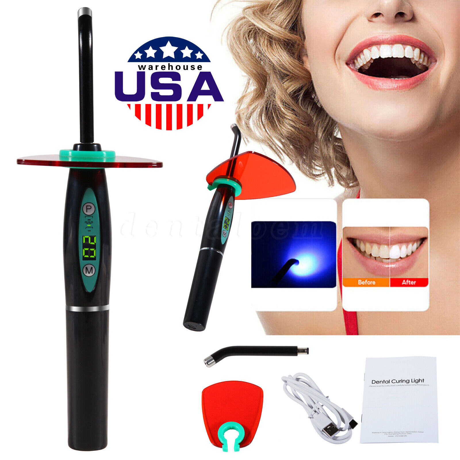 Dental Wireless Cordless LED Cure Curing Light Lamp 1500mw 5W Tool Resin Cure US