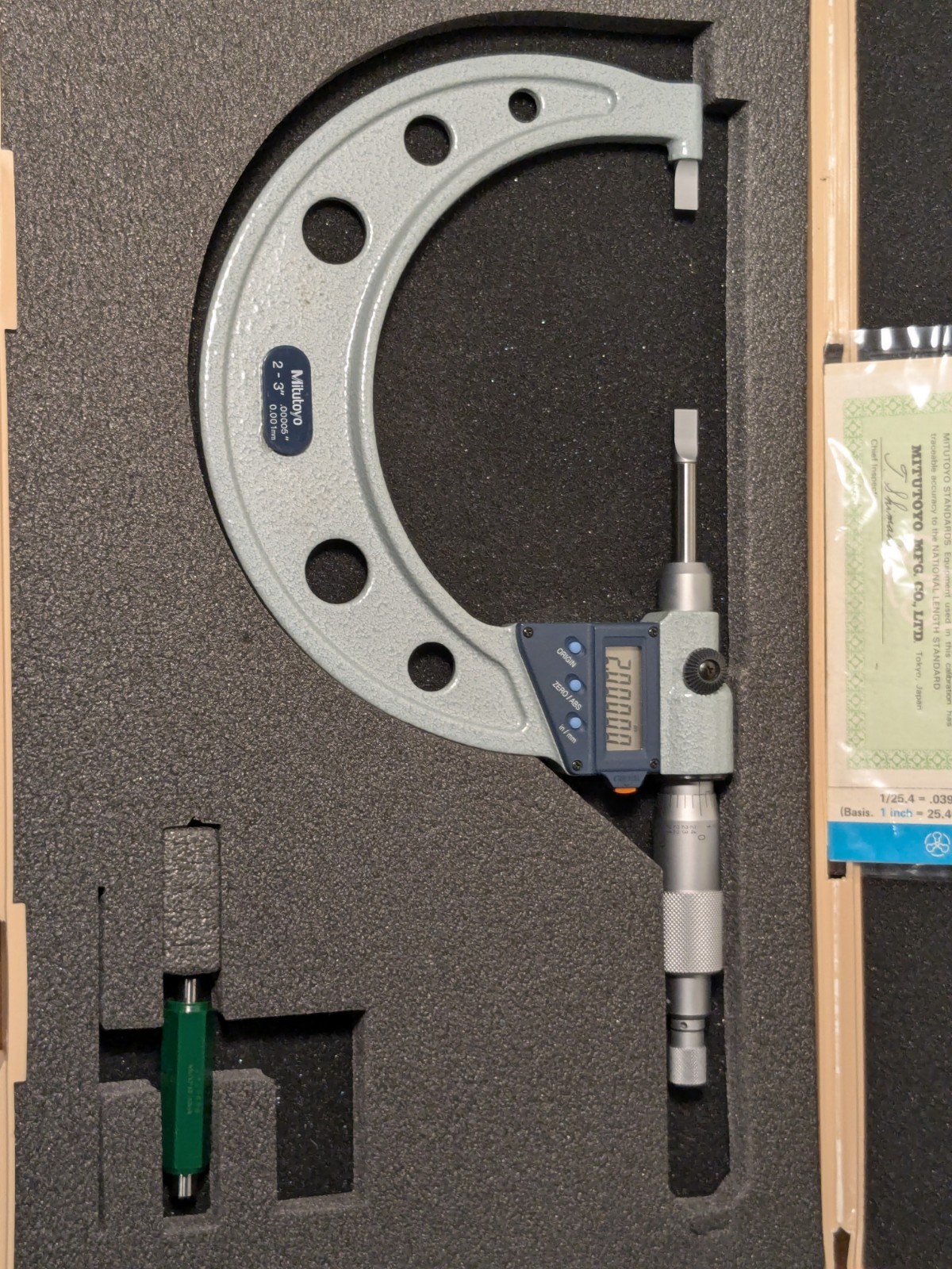 MITUTOYO 2-3 Inch DIGITAL Blade MICROMETER NO 422-313-30 w/ CASE & STANDARD