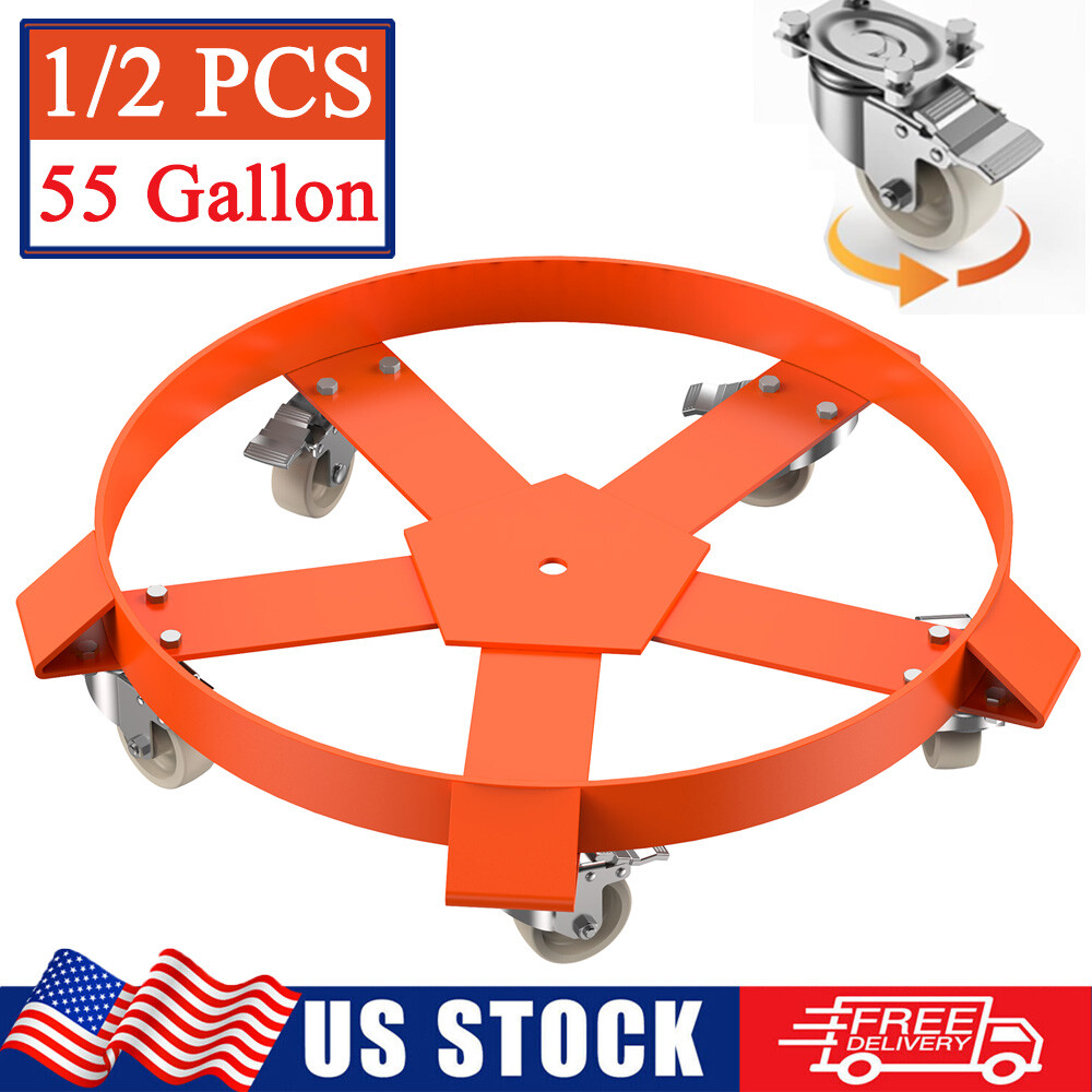 1/2 Pack 55 Gallon Drum Dolly 1250lbs 360° Swivel Casters Heavy Duty Steel Frame