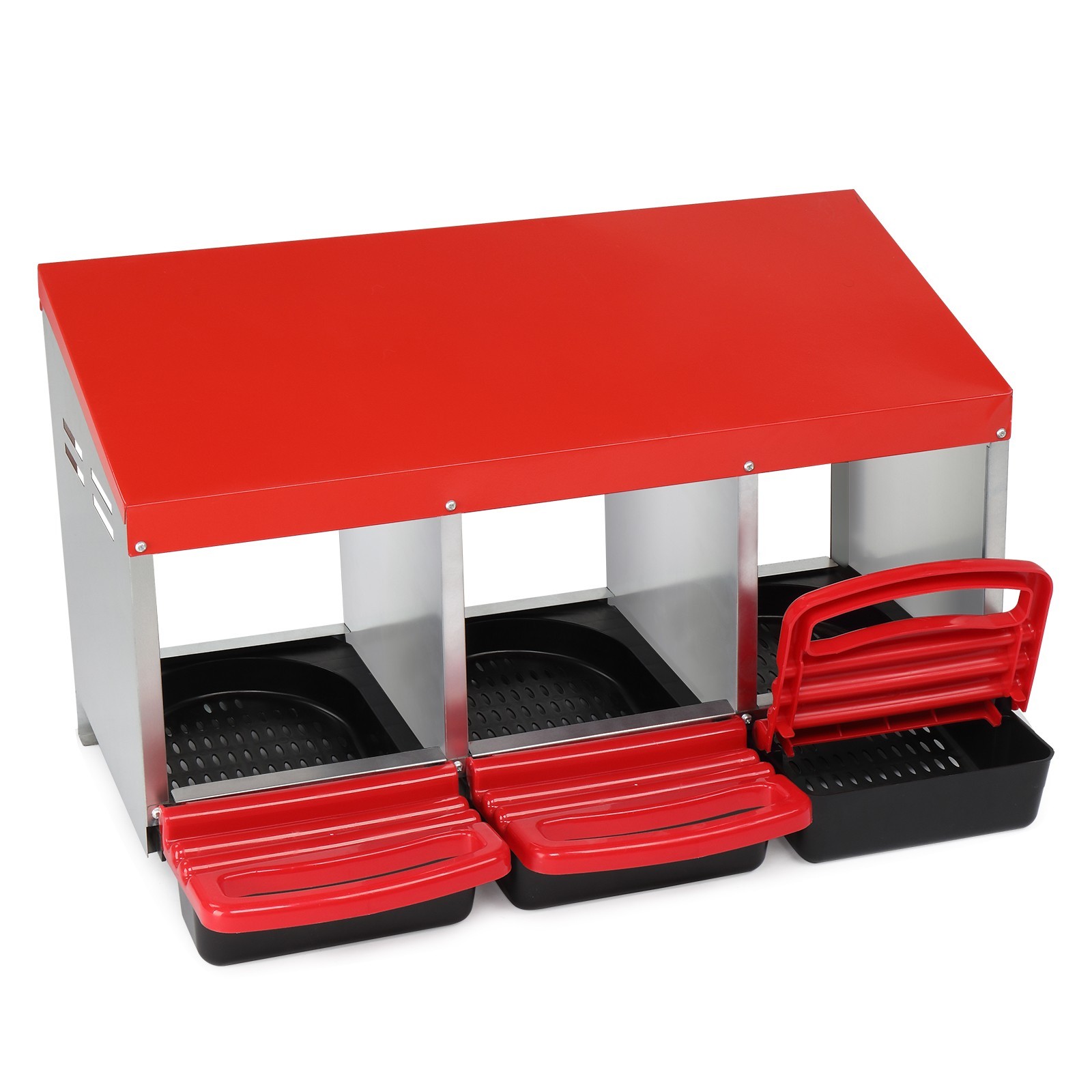3 Compartment Roll Out Chicken Egg Nesting Box w Plastic Basket Laying Hens Coop