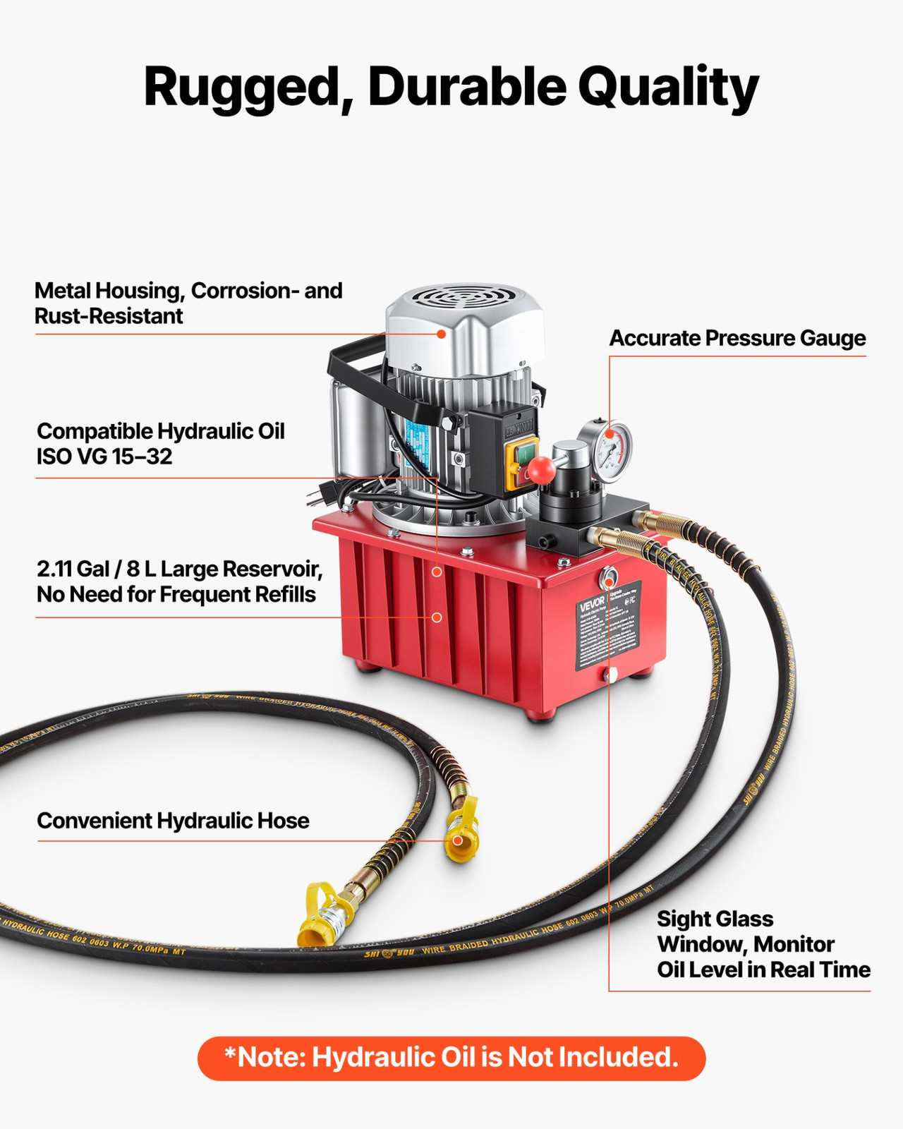 Electric Hydraulic Pump, 750W 10,000 PSI, 120V Double Acting Electric Driven Hyd