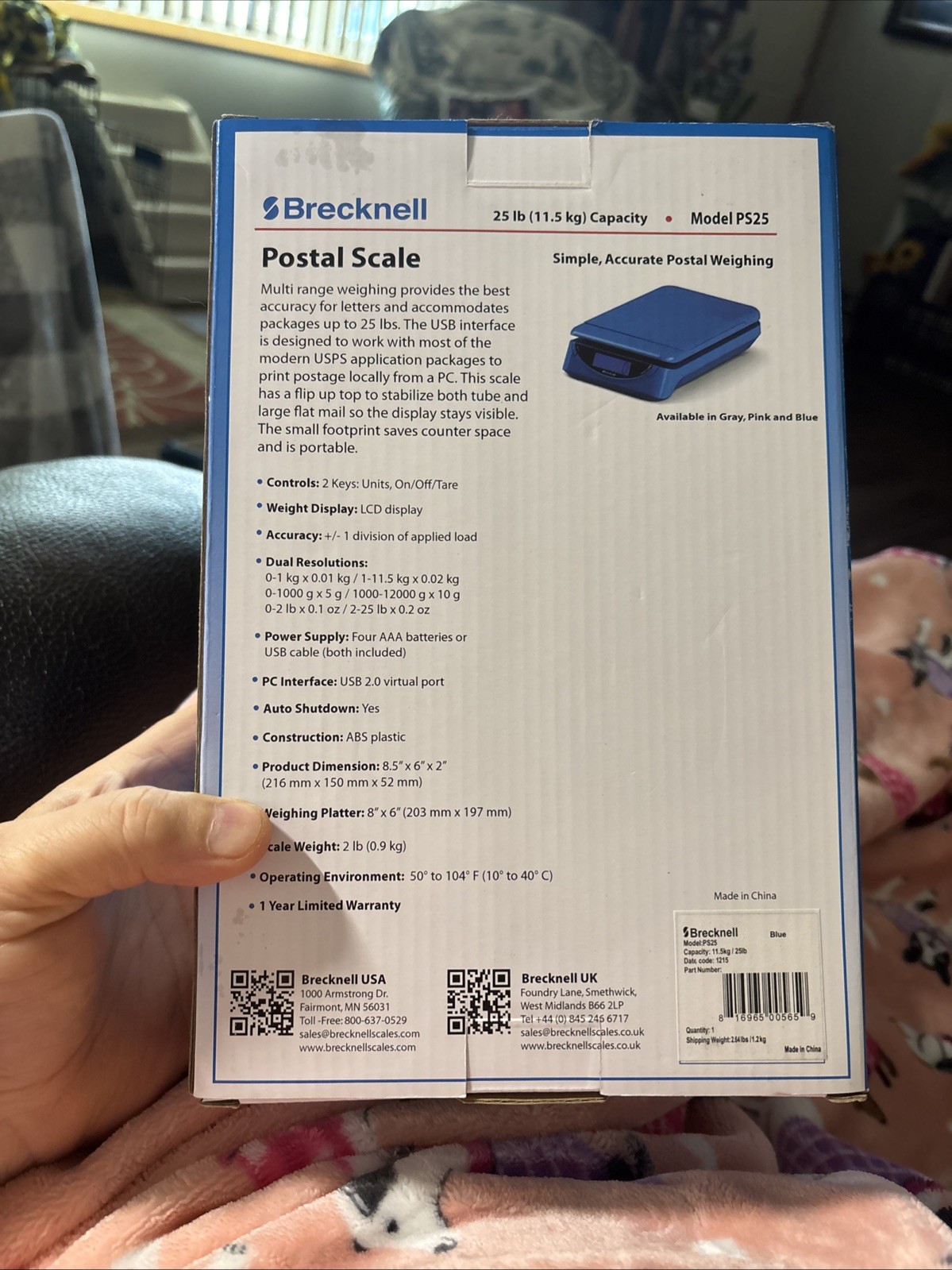 BRECKNELL PS25 Electronic Portable Postal Parcel Scale 25 lb x 0.2 oz, BLUE