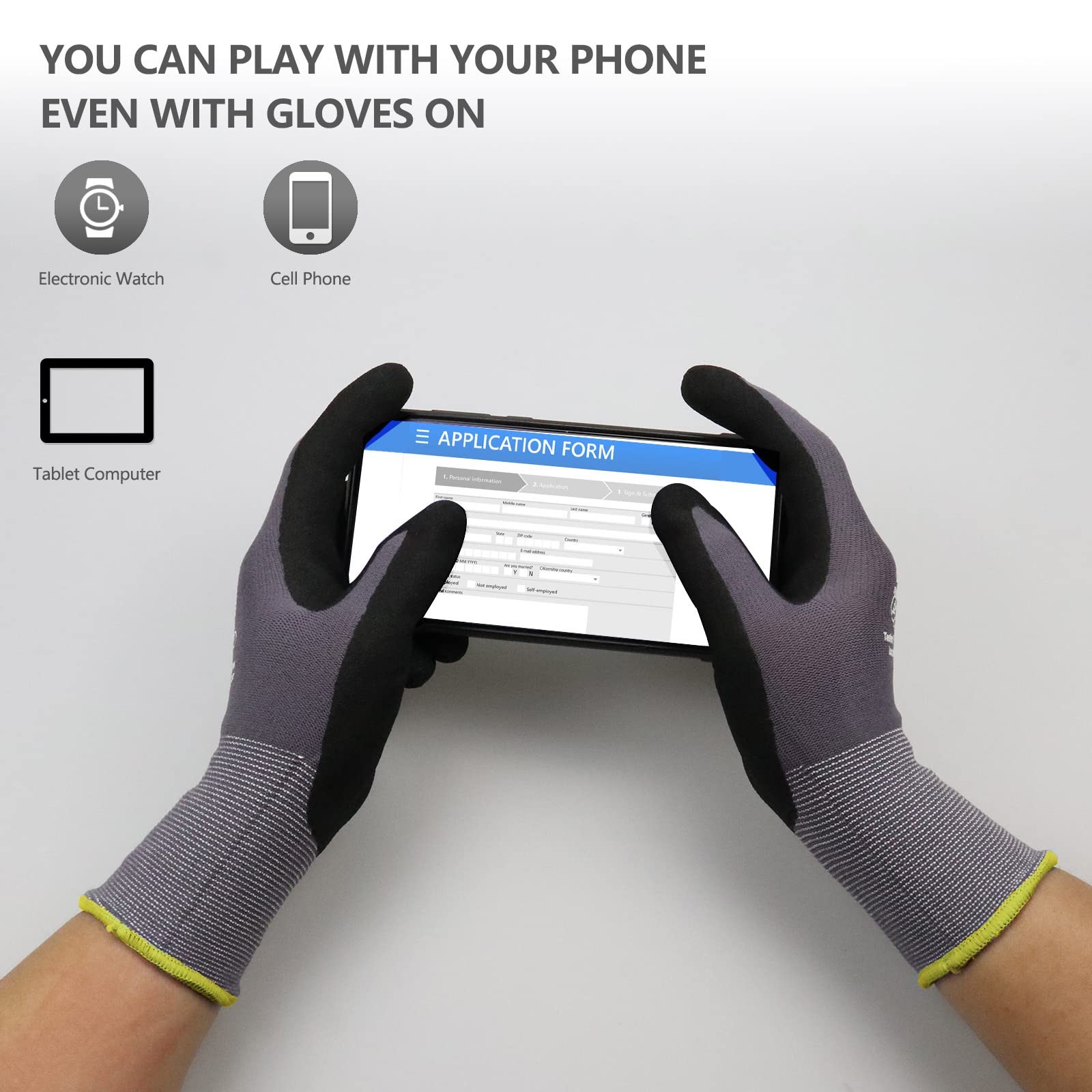 Work Gloves MicroFoam Nitrile Coated Seamless Knit Nylon Gray 7/S 6 Pairs
