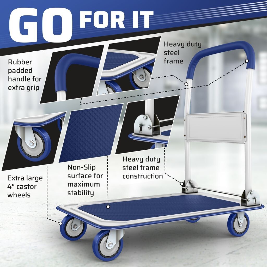 Folding Hand Truck Dolly Cart with Wheels Luggage Cart Trolley Moving 330lbs