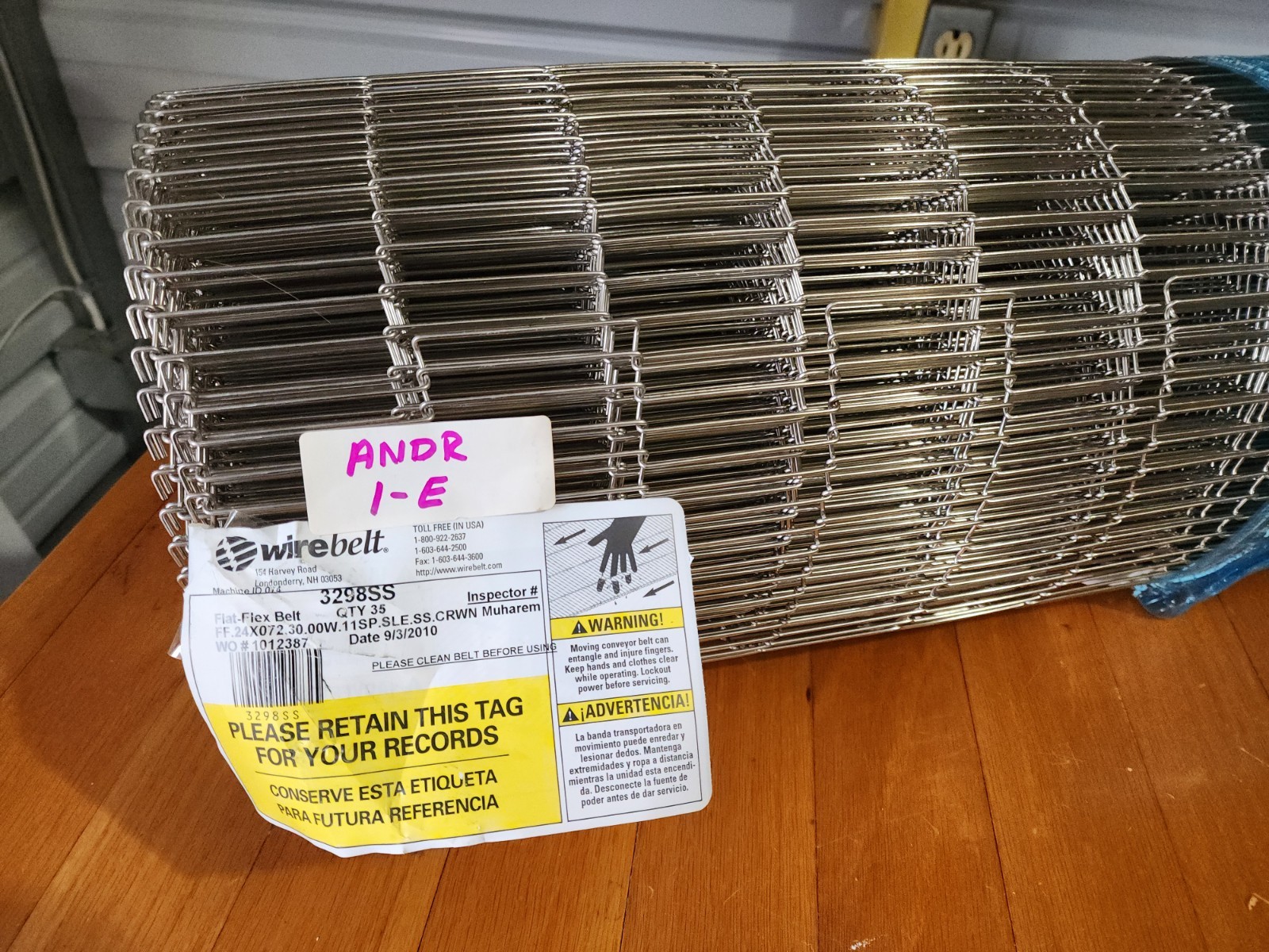 WireBelt FF,24X072,30.00W,11SP,SLE SS Flat Flex 30″ X 35′ Conveyor Belt 2398SS