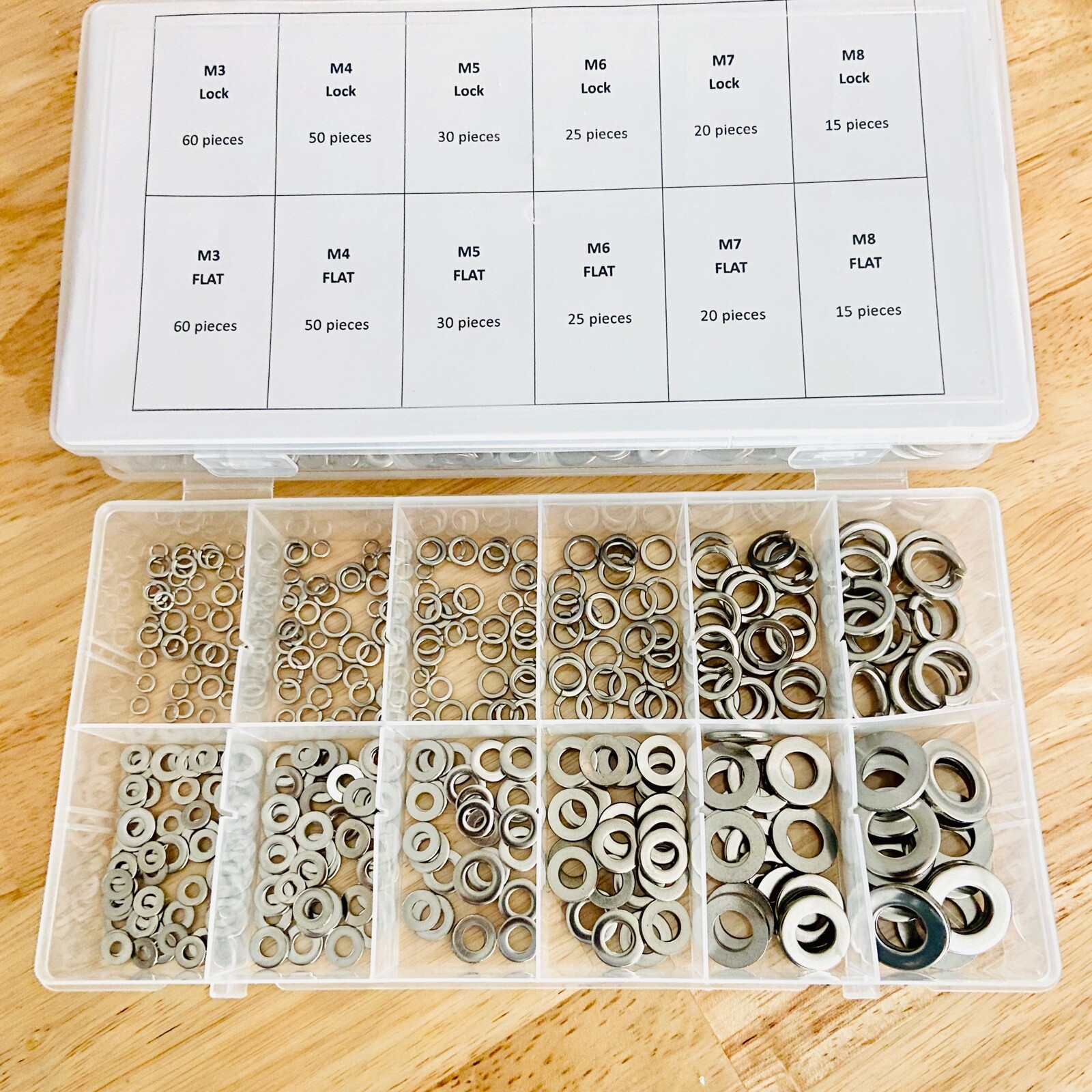 Split Lock and Flat Washer Assortment Set 304 Stainless Steel 400 Piece Silver
