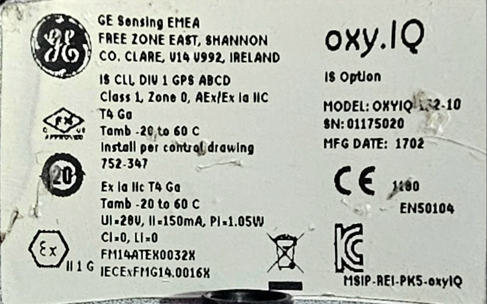 GE GENERAL ELECTRIC PANAMETRICS MODEL OXY.IQ -132-10 DIGITAL OXYGEN TRANSMITTER