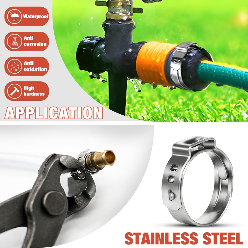 304 Stainless Steel Single Ear Hose Clamps 160 PCS Kit with Pincers Universal