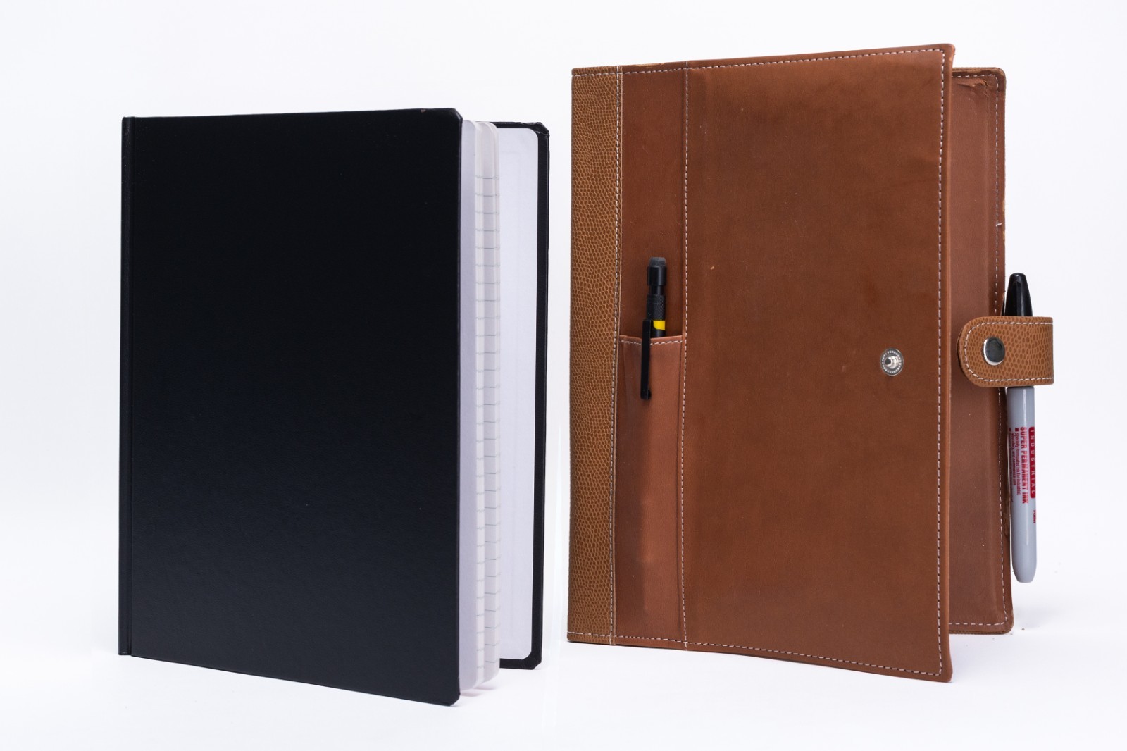Notebook / Organizer + Pen Holder – Brown Leatherette Padfolio
