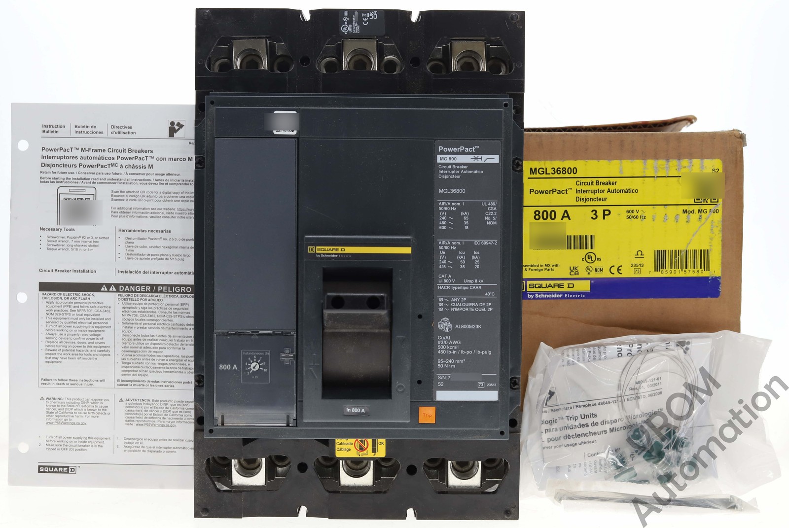 Surplus Square D MGL36800 PowerPact Circuit Breaker 800A 3-Pole 600VAC